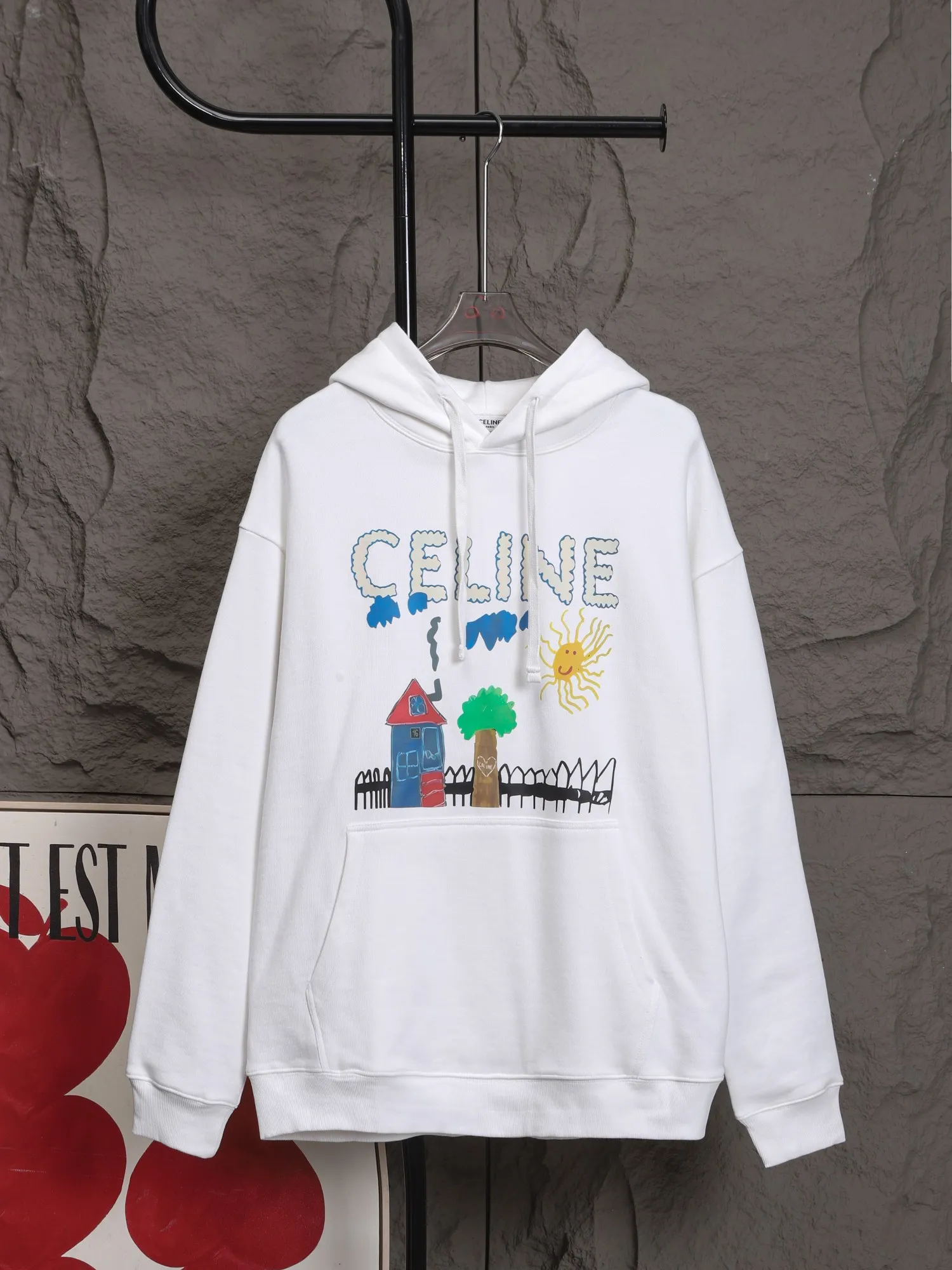 🅿️320 High quality Celine's new hooded sweatshirt, model number B10 Heavy industry graffiti printed letter hooded sweatshirt, added with cartoon elements, custom-made cotton material, mercerized, comfortable and skin-friendly. Following the reactive printing process, contrasting printing technique, exquisite pattern integration, full of ready-to-wear style. Hooded drawstring design, color, black and white, size s-xl