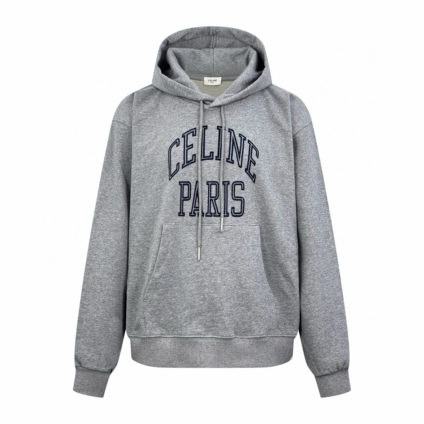 🅿️420 [Exclusive supply] Celine flocked letter hooded sweatshirt. The original version was purchased for 93,00 and developed. The fabric is made of custom-dyed heather gray moire cotton sweatshirt material. It has a fine texture and is comfortable and close to the skin. It is based on heather gray. It is low-key and rich in content. CELINE PARIS uses flocking technology to emerge three-dimensionally. The flocking is as delicate as velvet. It uses the dropped shoulder micro-profile as the skeleton and is precisely stuck at the golden point of laziness and procrastination. Every step brings dynamic beauty, turning tailoring into space art. Defining elegance with design, using electrostatic flocking technology. An innovative process that utilizes charge characteristics for surface decoration. The villi are negatively charged, and the villi are attracted by the plant body due to the different potentials. They accelerate vertically and fly to the surface of the object. They are washed first, then flocked, and then washed again. Through the combination of multiple washing and flocking processes, the textiles can obtain a delicate touch and unique appearance while ensuring firm flocking. It does not shed lint when washed, and the fabrics have been washed, giving it a better hand feel and texture. It is not easy to deform, shrink or fade, and maintains long-term beauty. Size:S-M-L-XL