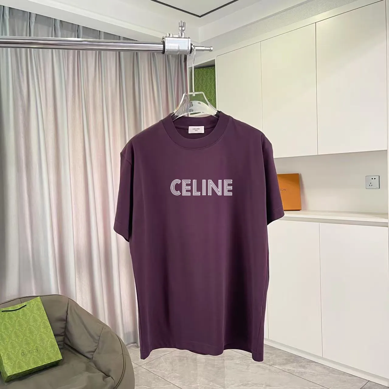 🅿️170 Celine Celine 2025 summer new style personalized letter logo printing customized fabric 300g short-sleeved T-shirt for men and women size: S M L XL XXL five sizes color: black white lake green purple