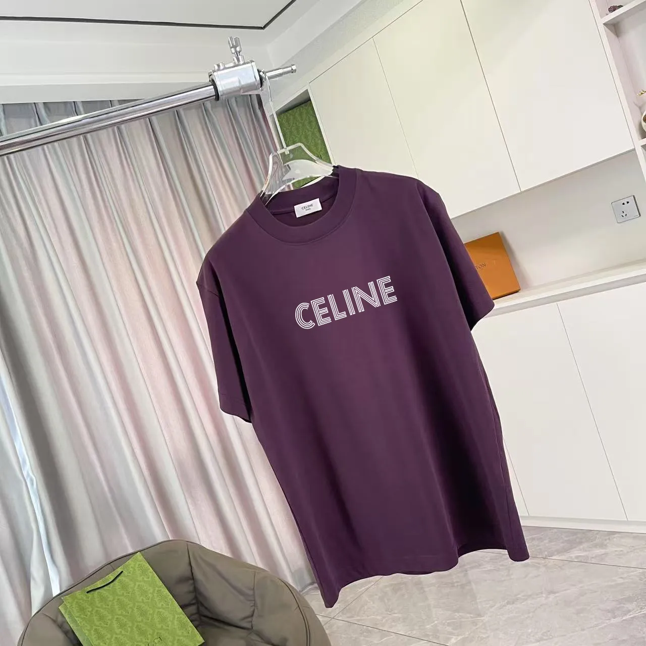 🅿️170 Celine Celine 2025 summer new style personalized letter logo printing customized fabric 300g short-sleeved T-shirt for men and women size: S M L XL XXL five sizes color: black white lake green purple