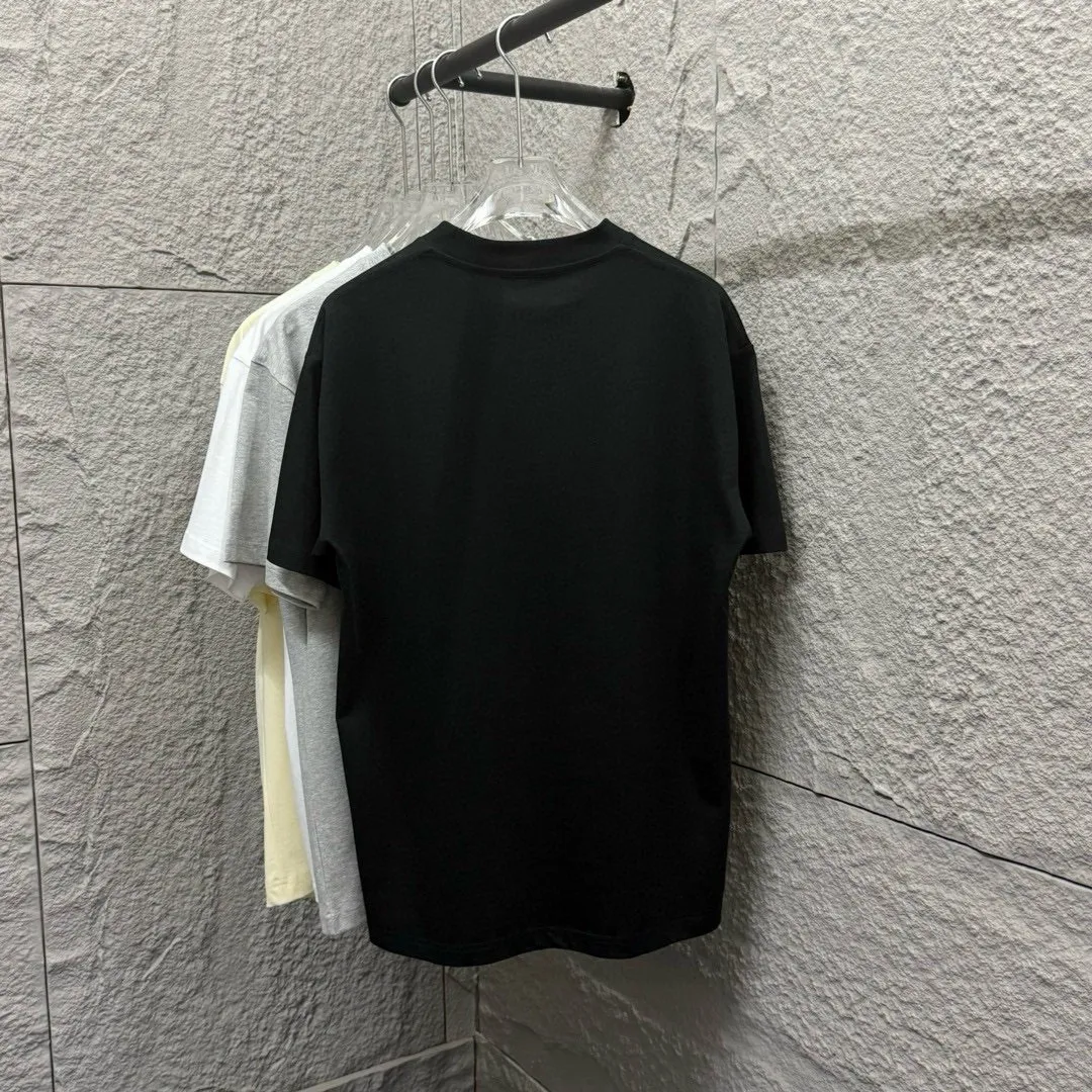 🅿️180 Celi* Celine 2025 spring and summer style Simple letter embroidery personalized logo Customized double yarn plain cotton fabric Short-sleeved T-shirt Unisex Size: S (90-130 catties) M (120-150 catties) L (140-165 catties) XL (160-180 catties) XXL (180-210 catties) Color: black white