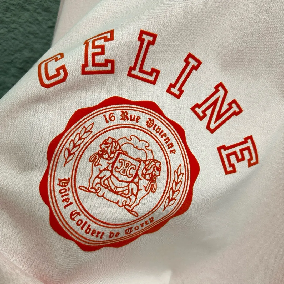 🅿️180 Celi* Celine 2025 spring and summer style Simple letter flocking process personalized logo Customized double yarn plain cotton fabric Short-sleeved T-shirt Unisex Size: S (90-130 catties) M (120-150 catties) L (140-165 catties) XL (160-180 catties) XXL (180-210 catties) Color: black white light pink