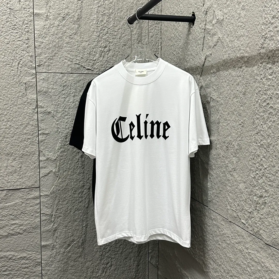 🅿️180 Celi* Celine 2025 spring and summer style Simple big C letter flocking technology Personalized logo Customized double yarn plain cotton fabric Short-sleeved T-shirt Uniform for men and women Size: S (90-130 catties) M (120-150 catties) L (140-165 catties) XL (160-180 catties) XXL (180-210 pounds) Color: black white