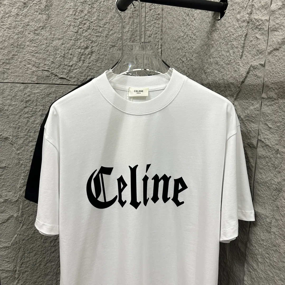 🅿️180 Celi* Celine 2025 spring and summer style Simple big C letter flocking technology Personalized logo Customized double yarn plain cotton fabric Short-sleeved T-shirt Uniform for men and women Size: S (90-130 catties) M (120-150 catties) L (140-165 catties) XL (160-180 catties) XXL (180-210 pounds) Color: black white