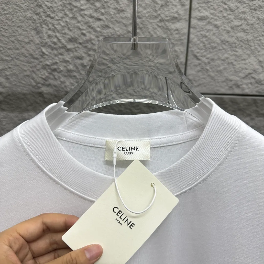 🅿️180 Celi* Celine 2025 spring and summer style Simple big C letter flocking technology Personalized logo Customized double yarn plain cotton fabric Short-sleeved T-shirt Uniform for men and women Size: S (90-130 catties) M (120-150 catties) L (140-165 catties) XL (160-180 catties) XXL (180-210 pounds) Color: black white