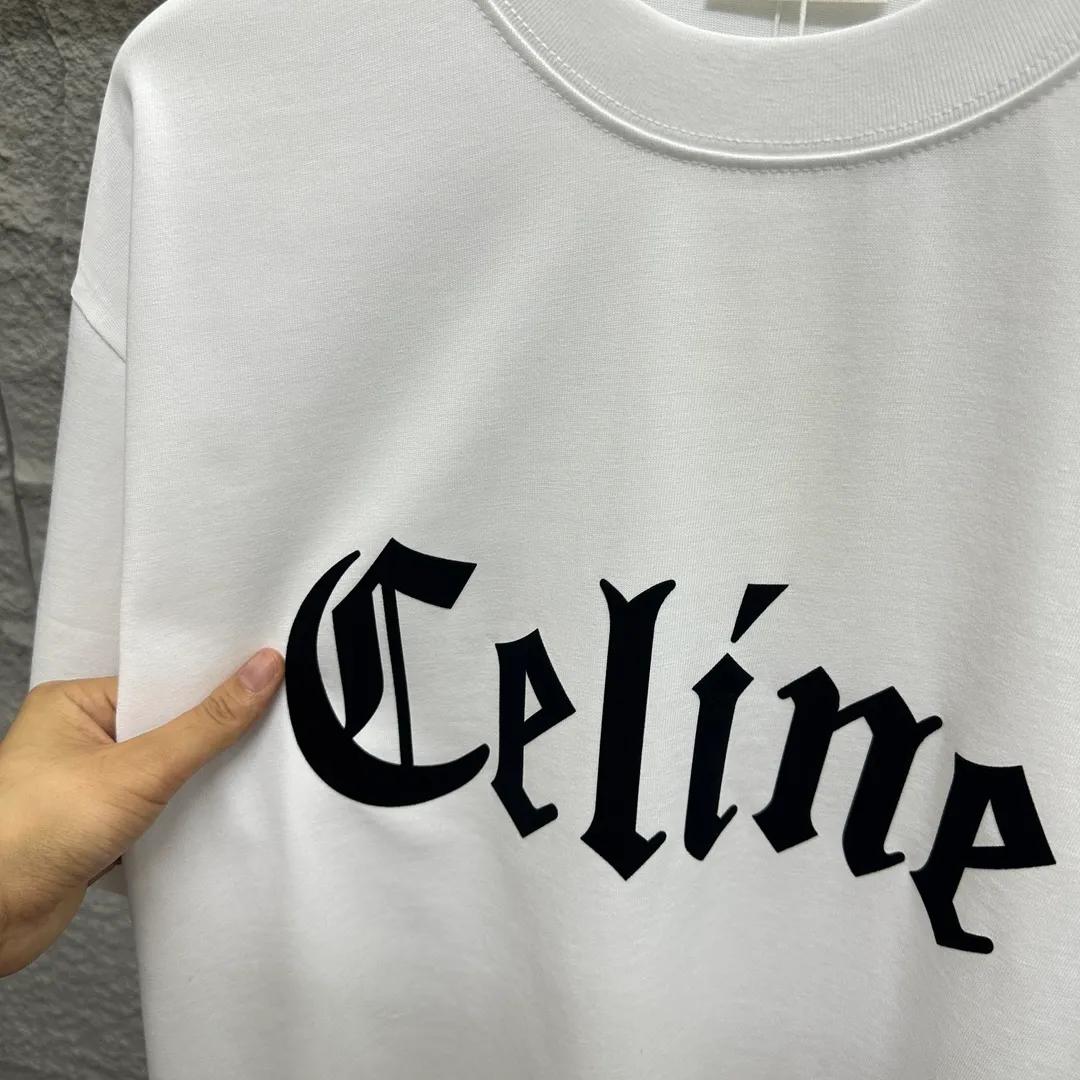 🅿️180 Celi* Celine 2025 spring and summer style Simple big C letter flocking technology Personalized logo Customized double yarn plain cotton fabric Short-sleeved T-shirt Uniform for men and women Size: S (90-130 catties) M (120-150 catties) L (140-165 catties) XL (160-180 catties) XXL (180-210 pounds) Color: black white