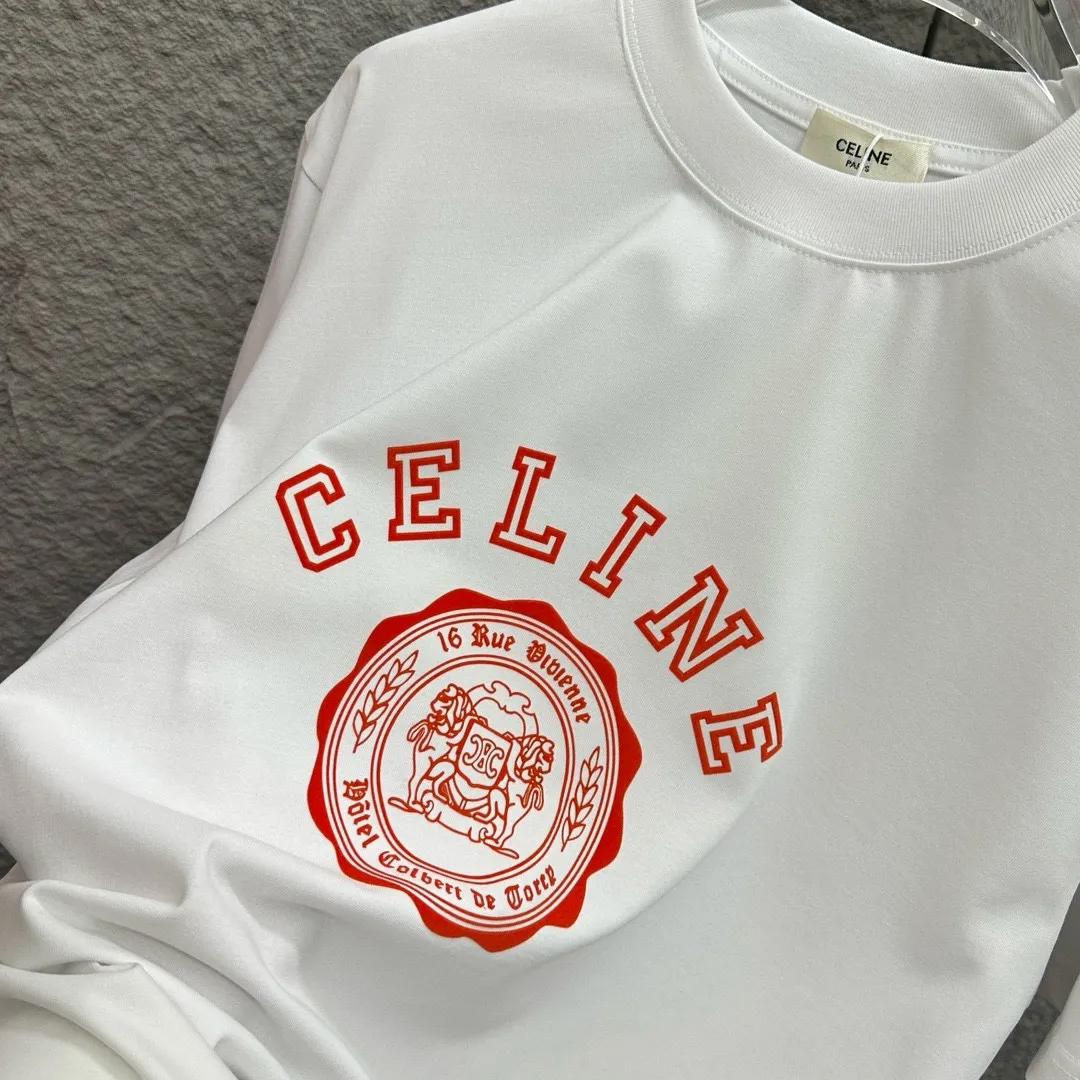 🅿️180 Celi* Celine 2025 spring and summer style Simple letter flocking process personalized logo Customized double yarn plain cotton fabric Short-sleeved T-shirt Unisex Size: S (90-130 catties) M (120-150 catties) L (140-165 catties) XL (160-180 catties) XXL (180-210 catties) Color: black white light pink