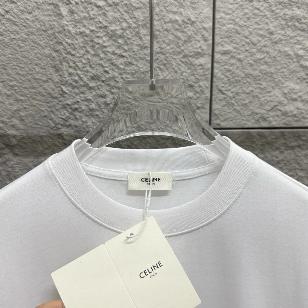🅿️180 Celi* Celi Celin 2025 Spring and Summer Style Simple letter small embroidery personalized logo Customized double yarn plain cotton fabric Short-sleeved T-shirt Uniform for men and women Color: Black White Angora Red Floral Gray Size: S (90-130 catties) M (120-150 catties) L (140-165 catties) XL (160-180 pounds) XXL (180-210 pounds)