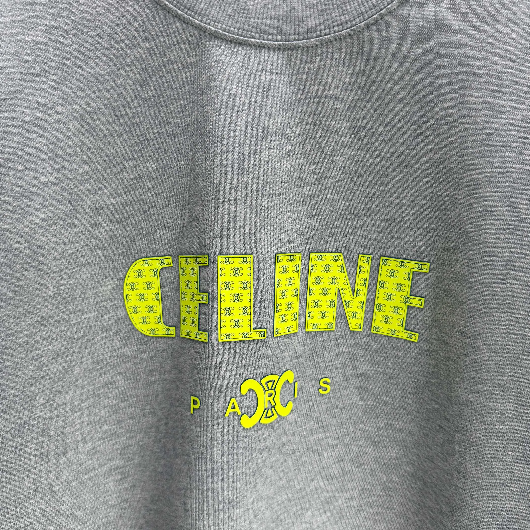 🅿️250 CELIN* 2025 autumn and winter new round neck sweatshirt 400g terry cotton letter logo three-dimensional silicone Color: Black White Purple Gray Size: S M L XL XXL