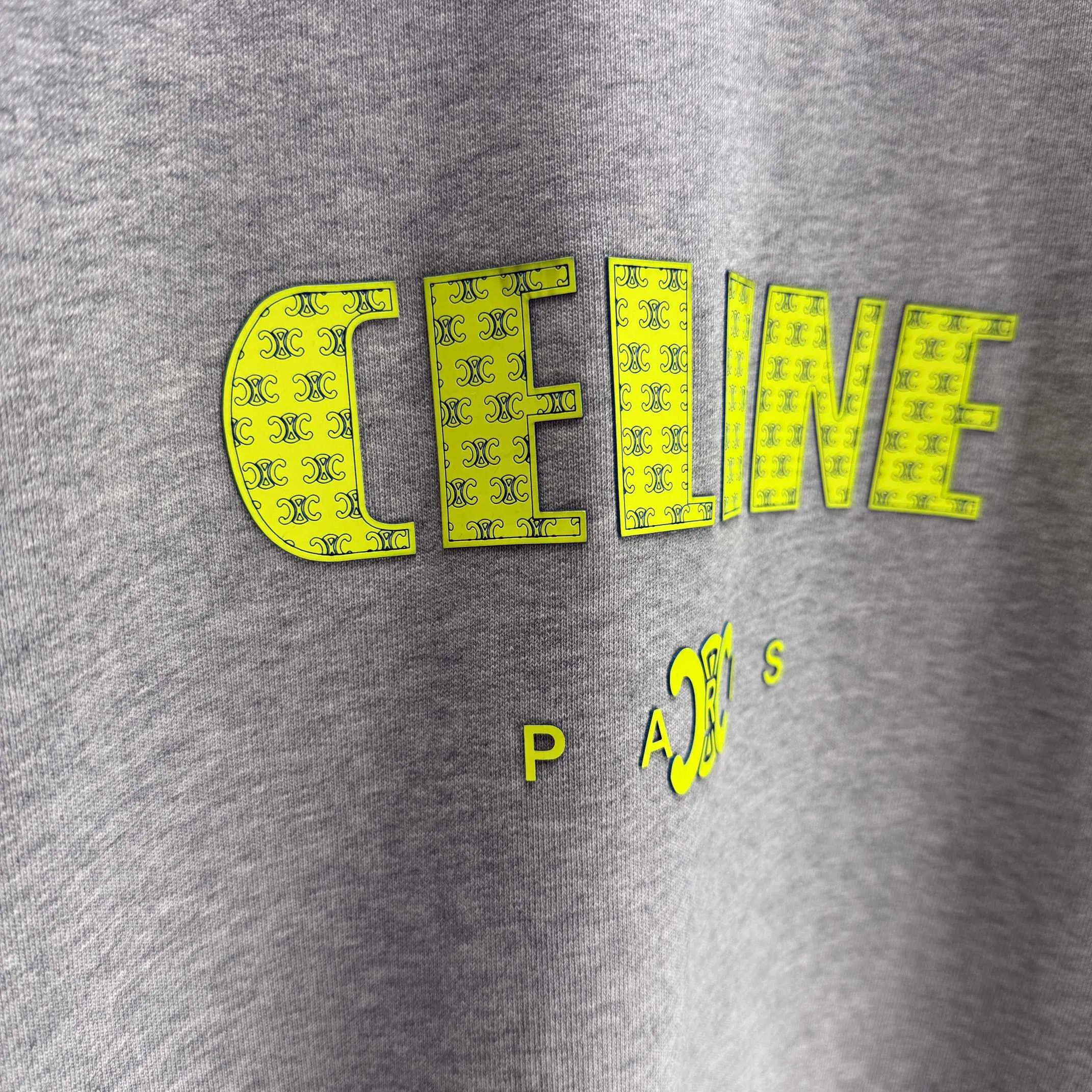 🅿️250 CELIN* 2025 autumn and winter new round neck sweatshirt 400g terry cotton letter logo three-dimensional silicone Color: Black White Purple Gray Size: S M L XL XXL