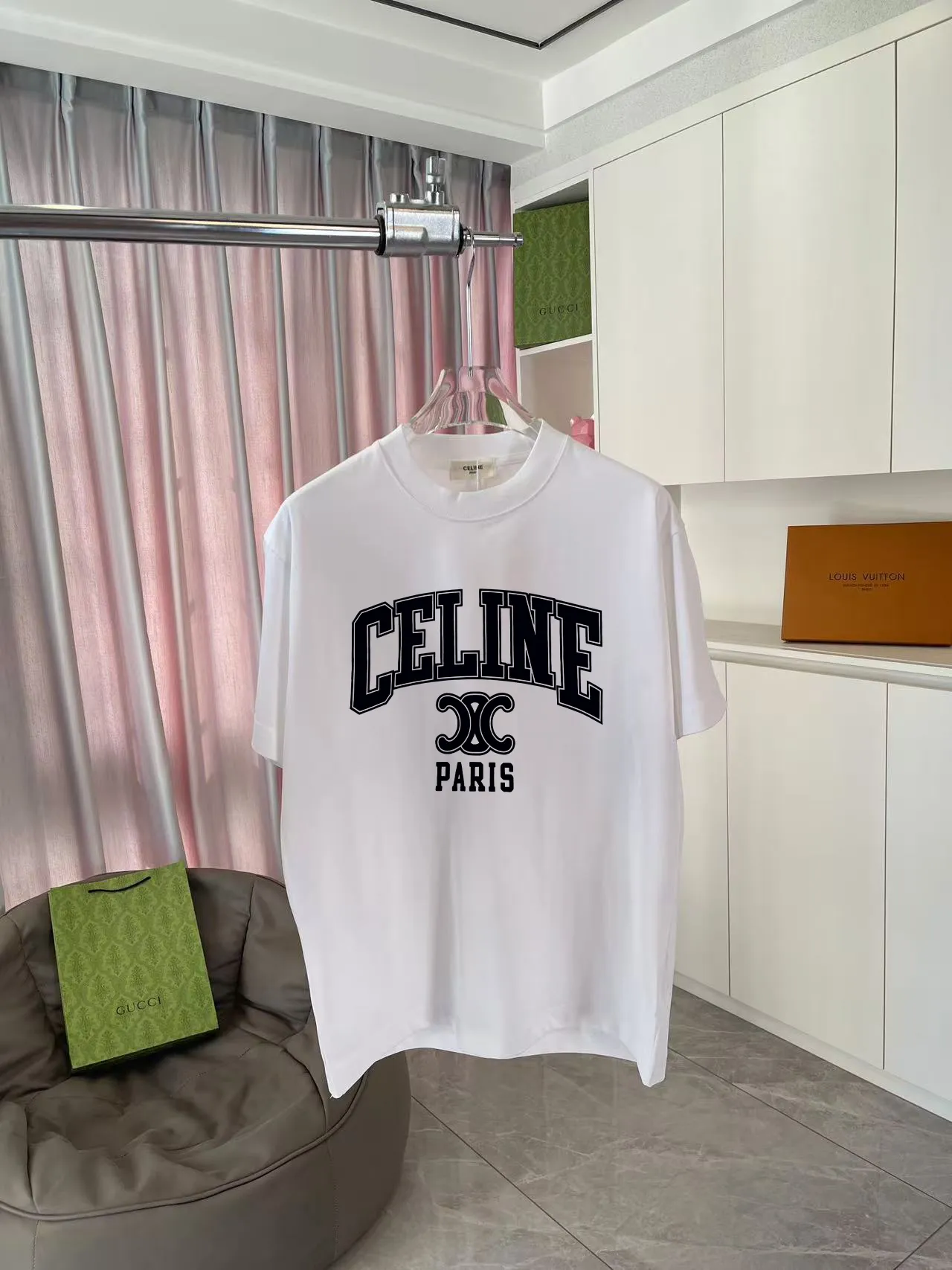 🅿️170 Celine Celine 2025 summer new style personalized letter logo printing customized fabric 300g short-sleeved T-shirt for men and women size: S M L XL XXL five sizes color: black white lake green purple
