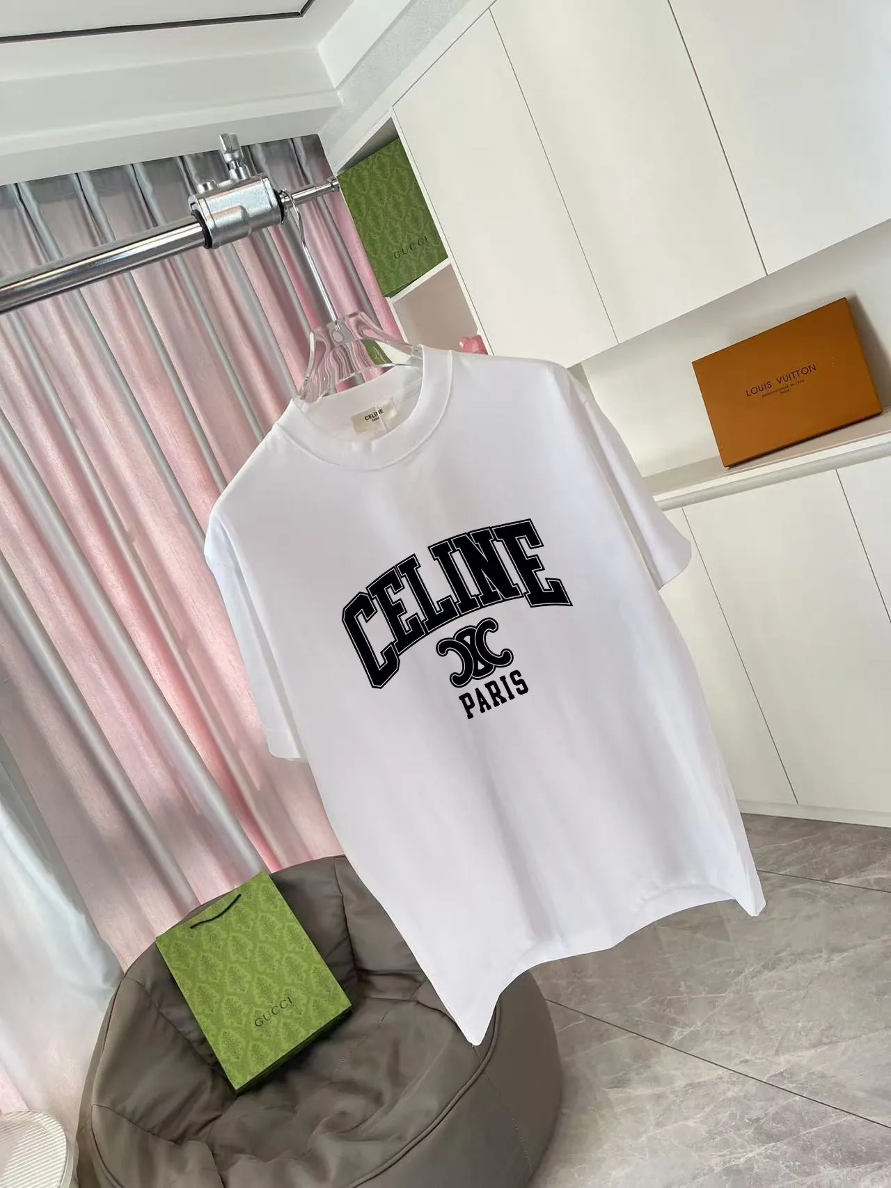 🅿️170 Celine Celine 2025 summer new style personalized letter logo printing customized fabric 300g short-sleeved T-shirt for men and women size: S M L XL XXL five sizes color: black white lake green purple