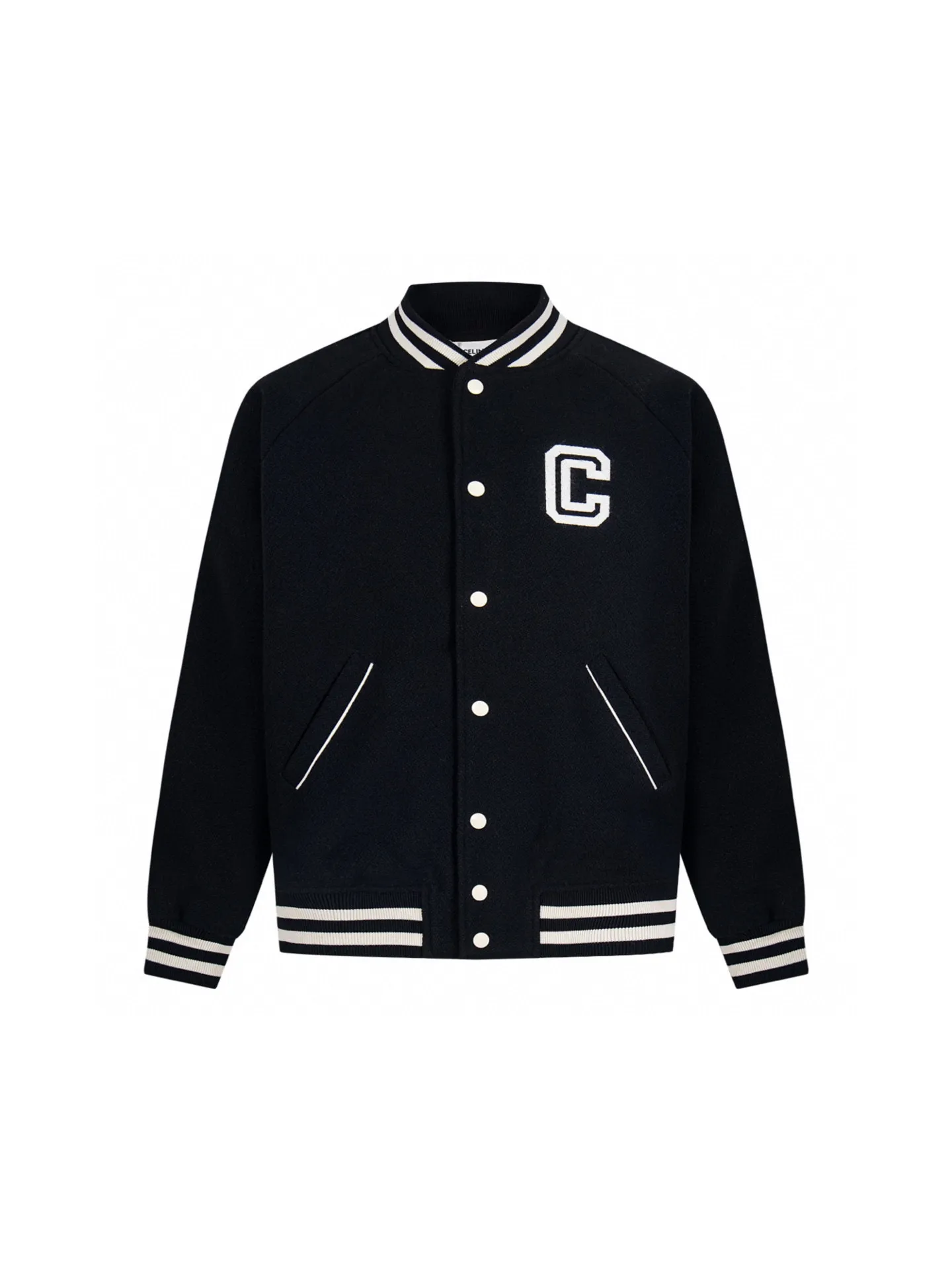 🅿️490 Celine Celine's new autumn and winter casual jacket with letter embroidery. This jacket is made of wool blended fabrics. It has an embroidered letter patch on the front of the jacket, a brand logo letter on the back, an engraved letter snap closure, a threaded neckline, hem cuffs, and a casual and versatile style. Same style for men and women! Size: XS-L