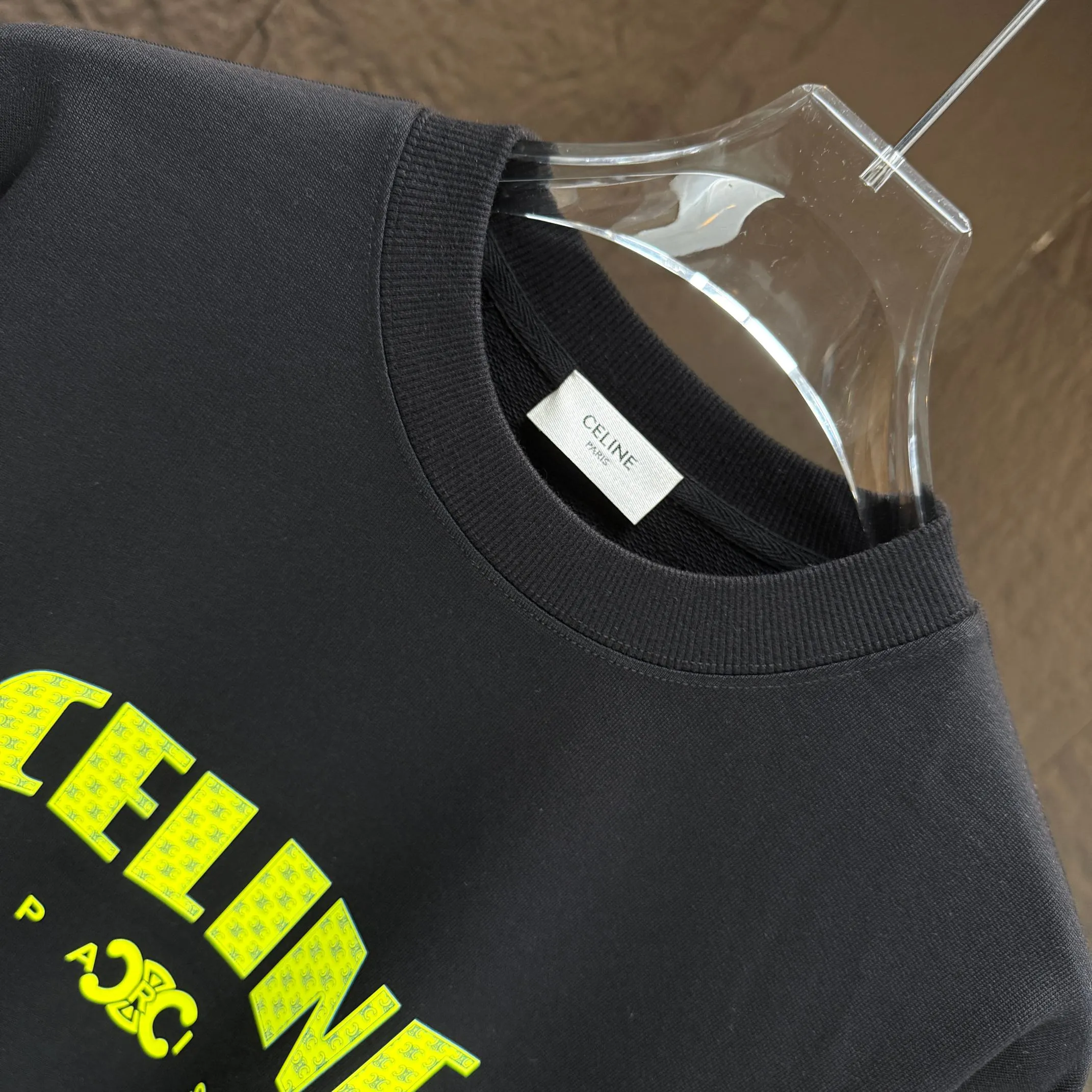 🅿️250 CELIN* 2025 autumn and winter new round neck sweatshirt 400g terry cotton letter logo three-dimensional silicone Color: Black White Purple Gray Size: S M L XL XXL