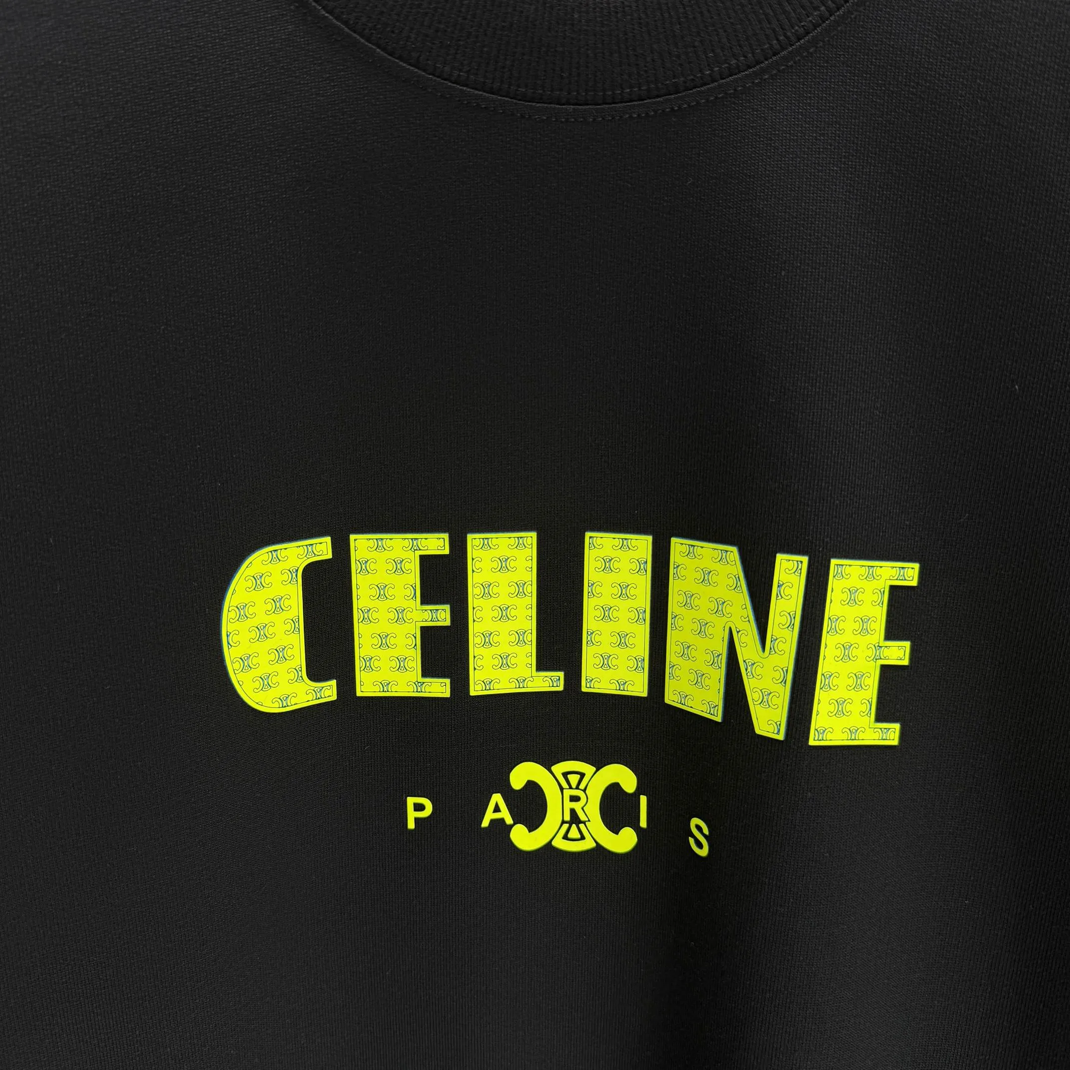 🅿️250 CELIN* 2025 autumn and winter new round neck sweatshirt 400g terry cotton letter logo three-dimensional silicone Color: Black White Purple Gray Size: S M L XL XXL