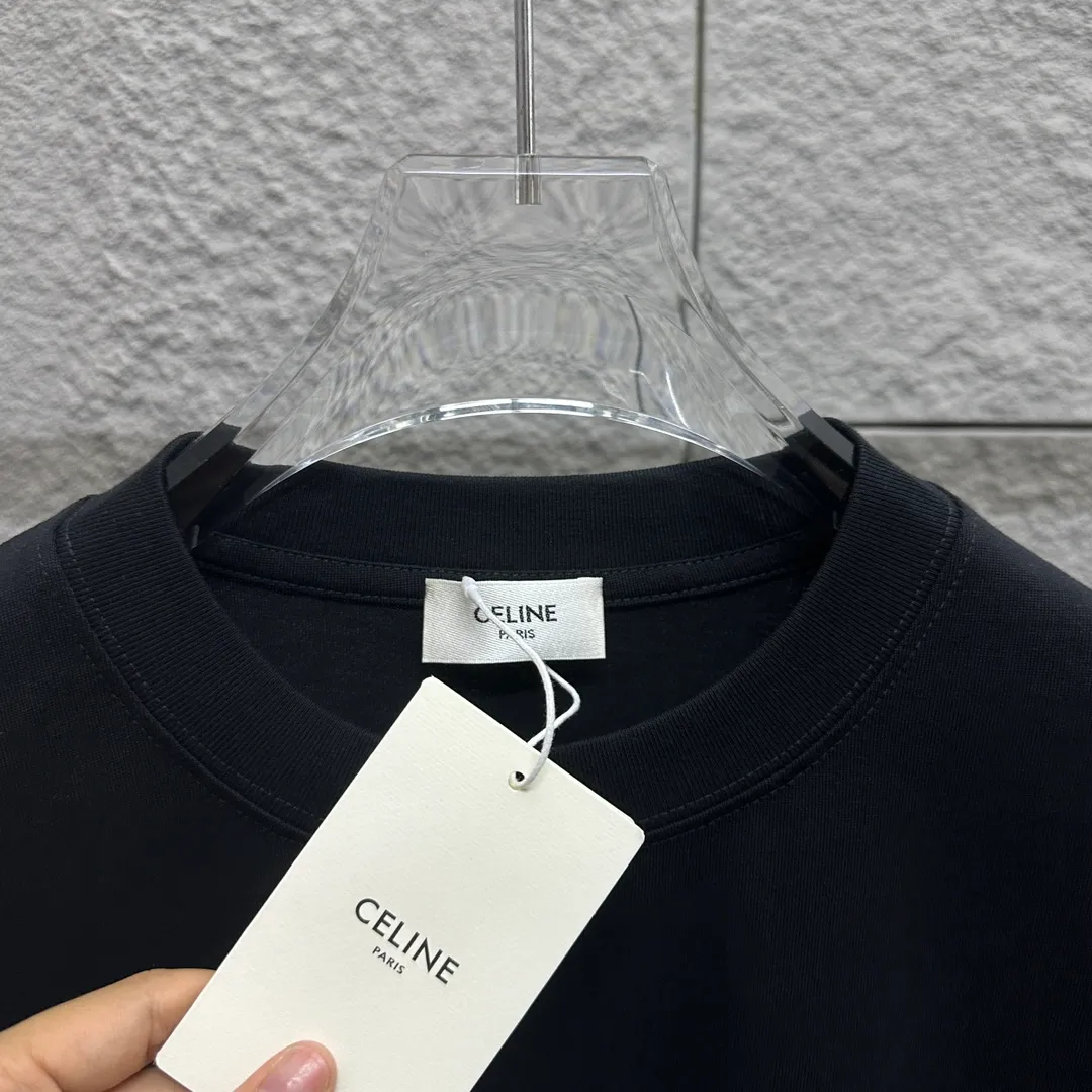 🅿️180 Celi* Celine 2025 spring and summer style Simple big C letter flocking technology Personalized logo Customized double yarn plain cotton fabric Short-sleeved T-shirt Uniform for men and women Size: S (90-130 catties) M (120-150 catties) L (140-165 catties) XL (160-180 catties) XXL (180-210 pounds) Color: black white