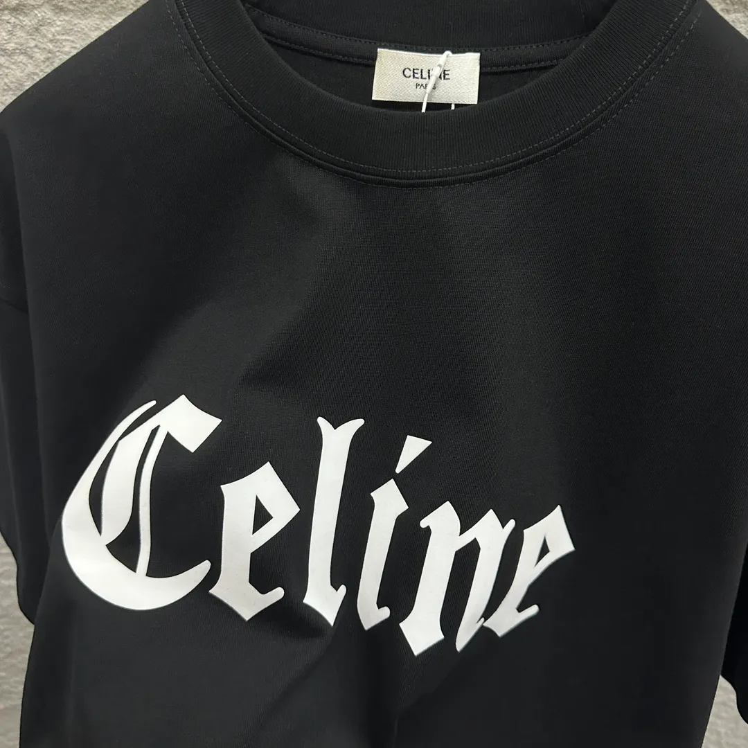 🅿️180 Celi* Celine 2025 spring and summer style Simple big C letter flocking technology Personalized logo Customized double yarn plain cotton fabric Short-sleeved T-shirt Uniform for men and women Size: S (90-130 catties) M (120-150 catties) L (140-165 catties) XL (160-180 catties) XXL (180-210 pounds) Color: black white
