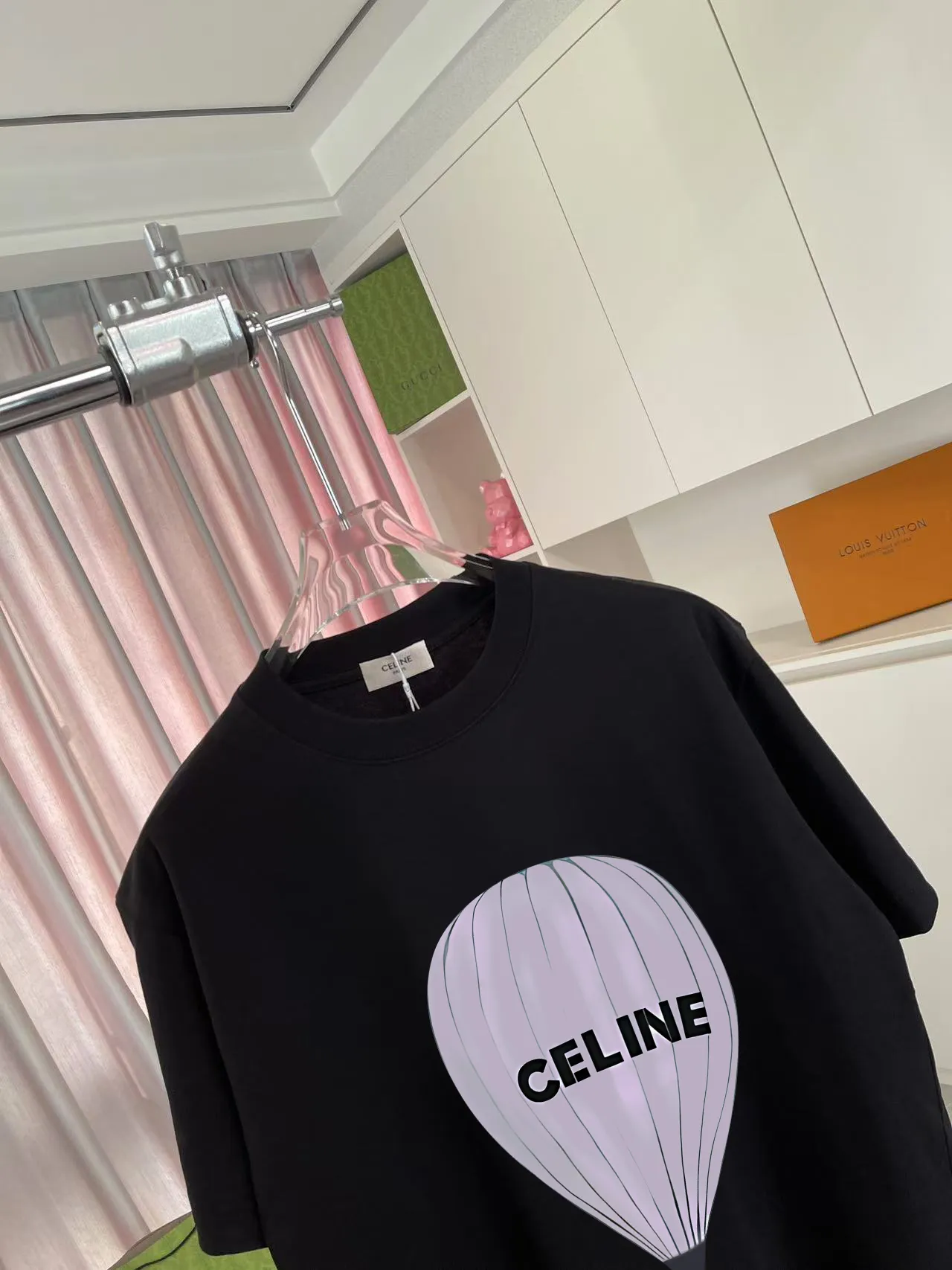 🅿️170 Celine 2025 summer new style personalized letter logo printing customized fabric 300g short-sleeved T-shirt for men and women size: S M L XL XXL five sizes color: black white pink lake green