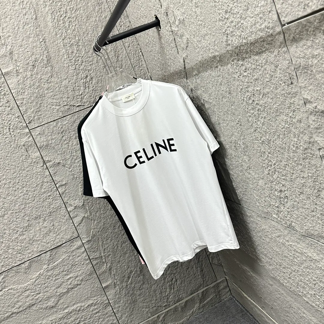 🅿️190 Celine* Celine 2025 Spring and Summer Style Simple letters three-dimensional silicone personalized logo Customized double yarn plain cotton fabric Short-sleeved T-shirt Unisex Size: S (90-130 catties) M (120-150 catties) L (140-165 catties) XL (160-180 catties) XXL (180-210 catties) Color: black white light pink