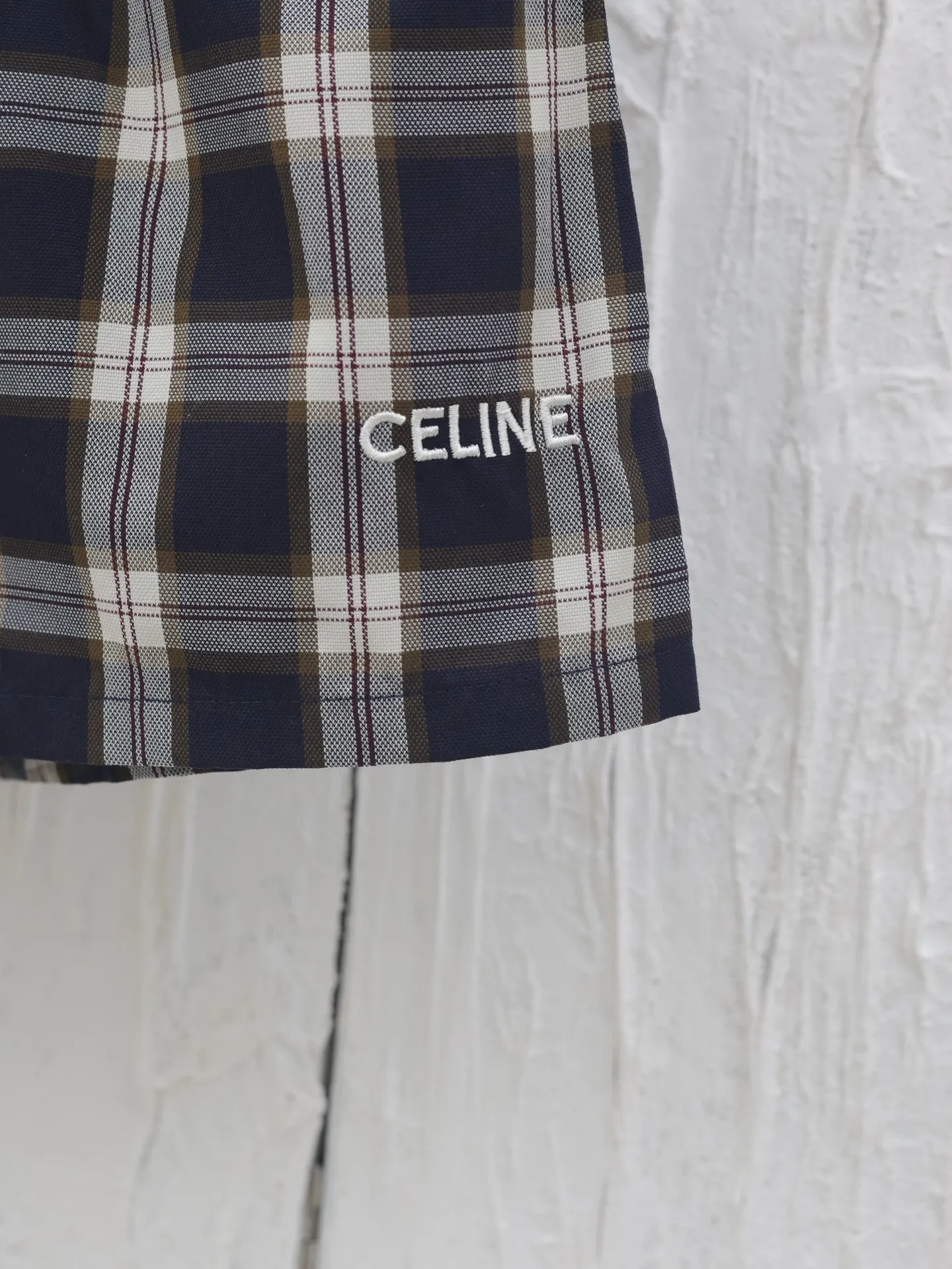 🅿️296 Celine*/Celin 25SS spring and summer new contrast color plaid embroidered elastic shorts Size: 36/38/40