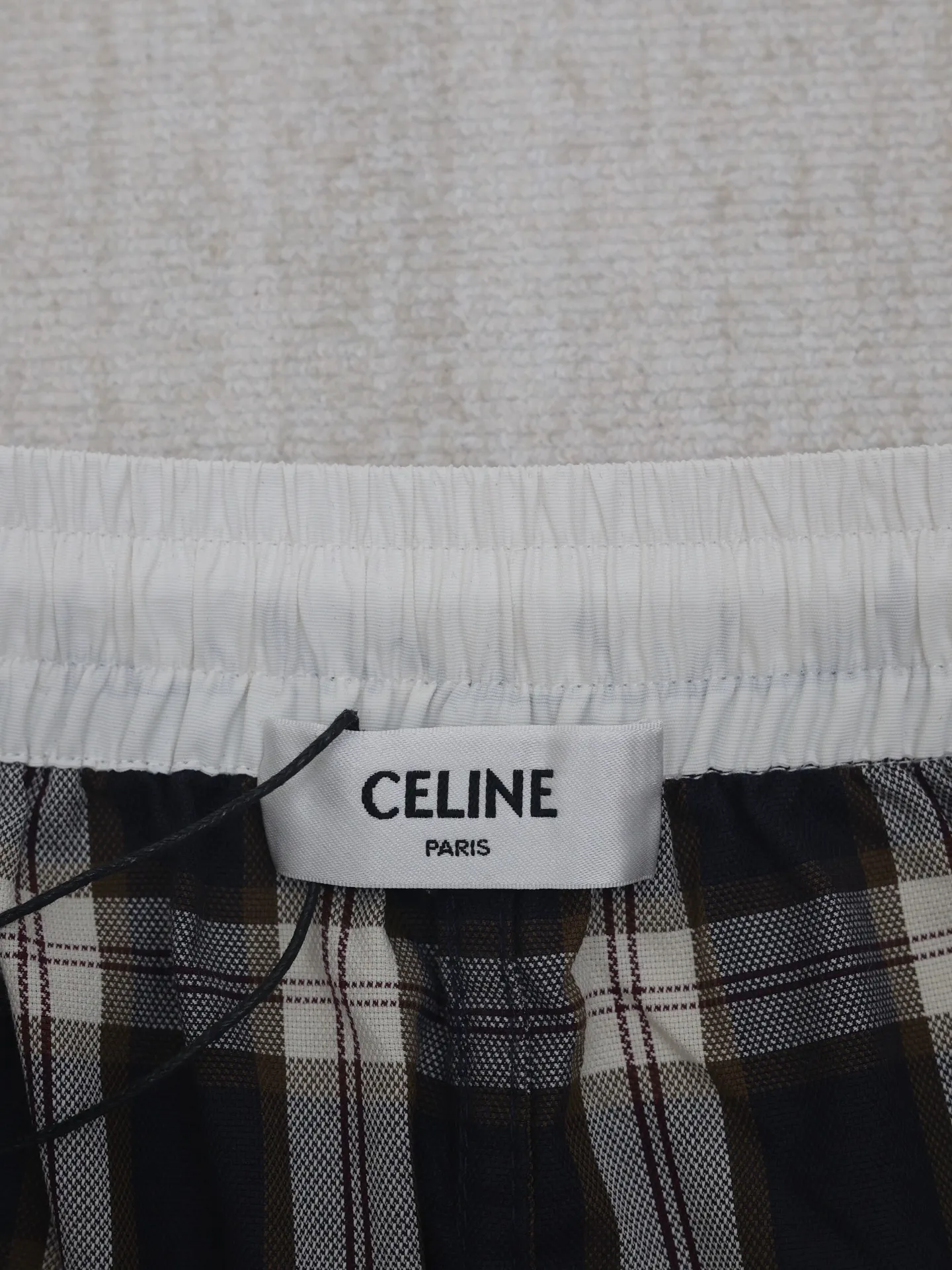🅿️296 Celine*/Celin 25SS spring and summer new contrast color plaid embroidered elastic shorts Size: 36/38/40