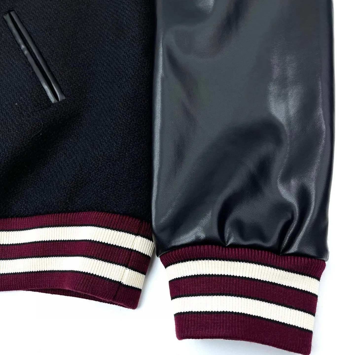 🅿️530 Celin* Celin's new autumn and winter black and red baseball jacket. Knitted textured fabric, bright leather sleeve design, knitted ribbing at the hem of the sleeves, slim fit and easy to wear. Same style for men and women. Size: XS-L