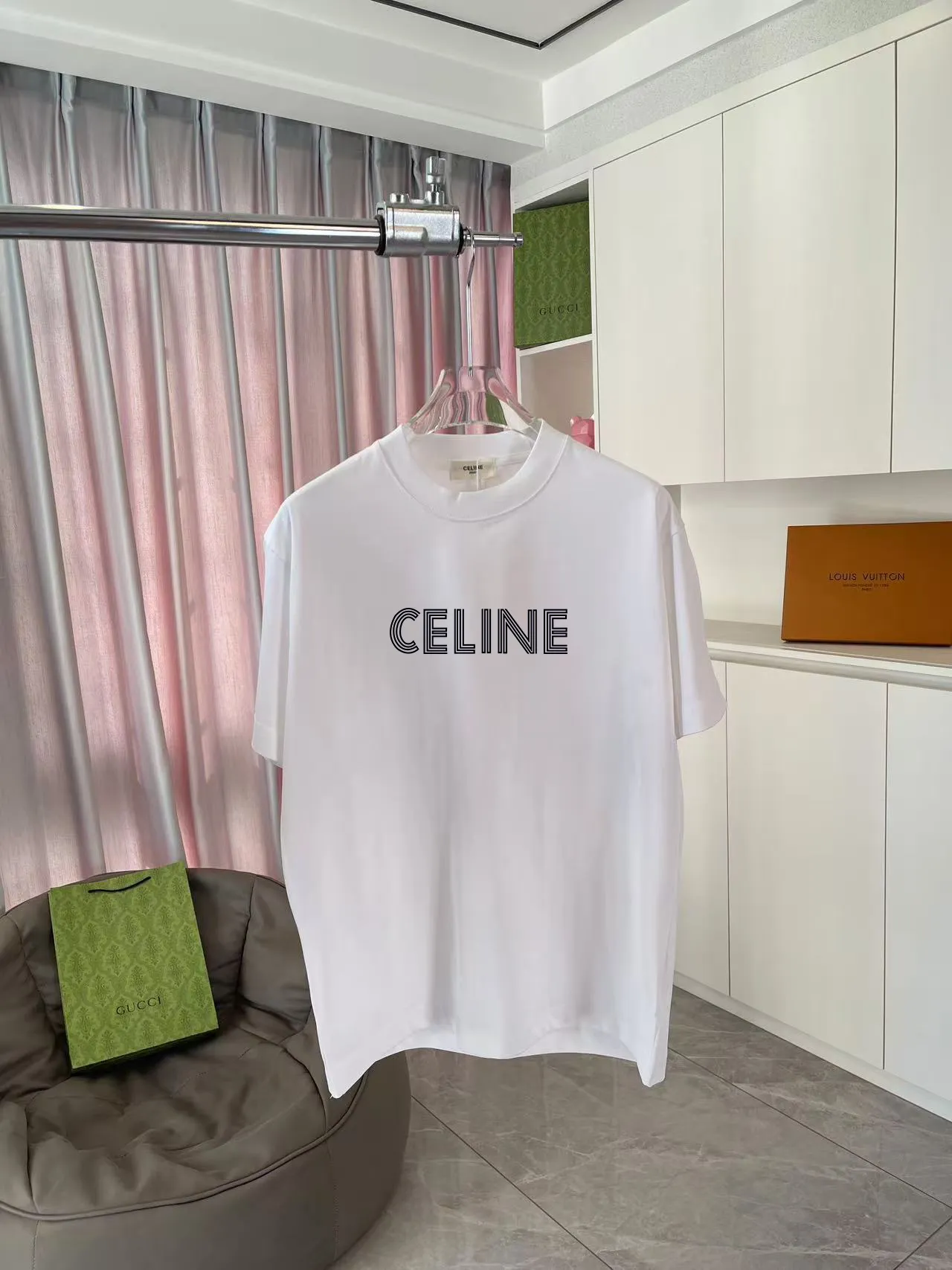 🅿️170 Celine Celine 2025 summer new style personalized letter logo printing customized fabric 300g short-sleeved T-shirt for men and women size: S M L XL XXL five sizes color: black white lake green purple