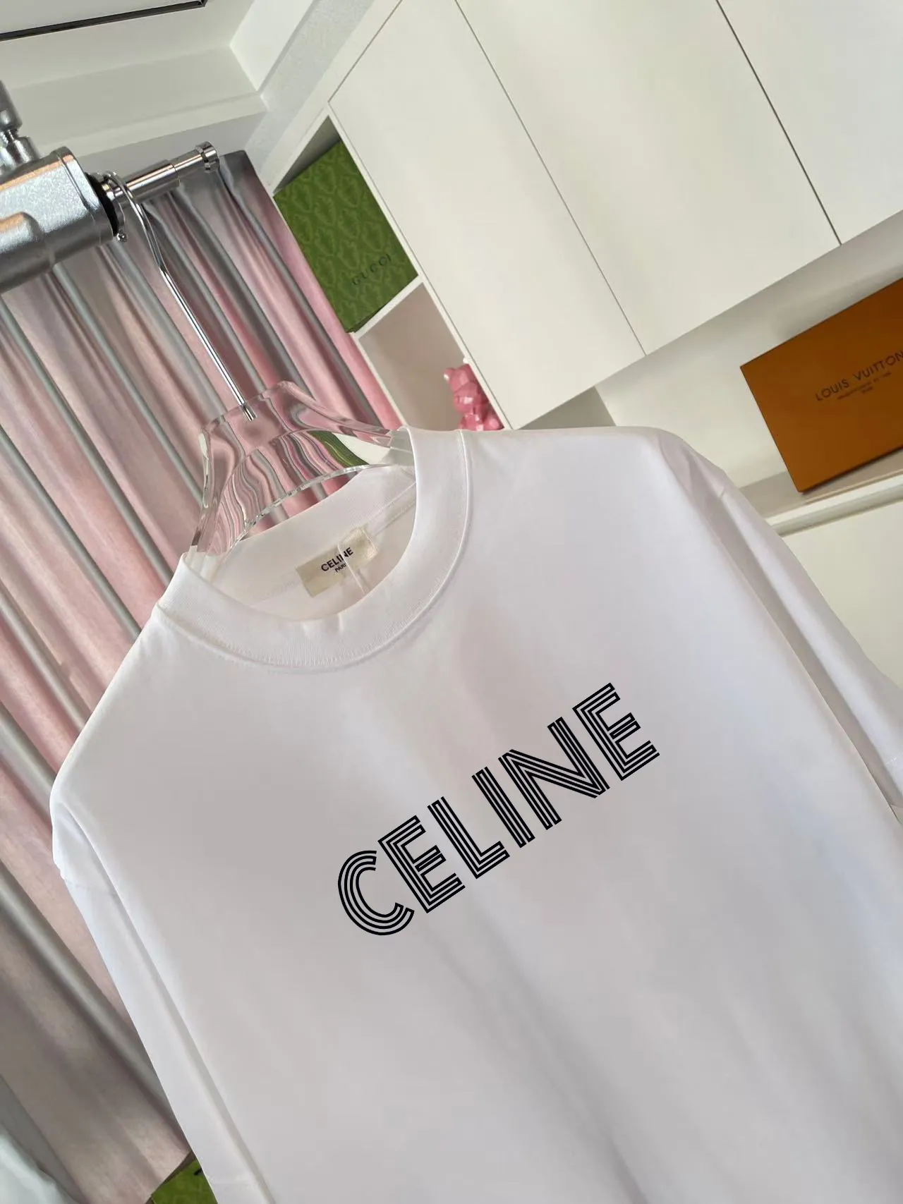 🅿️170 Celine Celine 2025 summer new style personalized letter logo printing customized fabric 300g short-sleeved T-shirt for men and women size: S M L XL XXL five sizes color: black white lake green purple