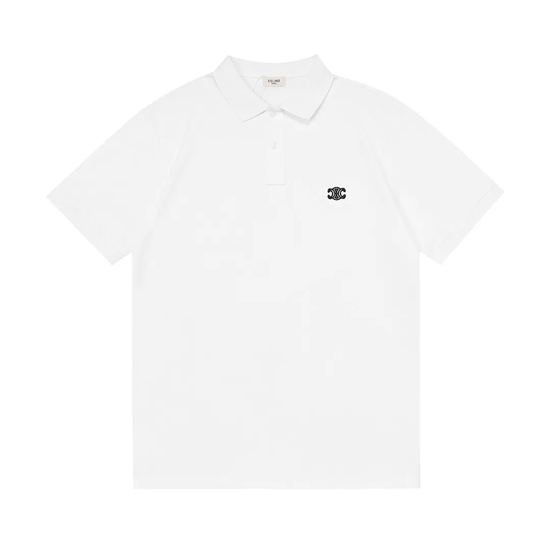🅿️190 Celine 2025 new Arc de Triomphe logo embroidery, same style for men and women, casual polo shirt ·Customized pique cotton fabric ·Imported Tajima machine embroidery technology ·Collar tag, main mark and three labels complete Color: White Size: M-XXXL