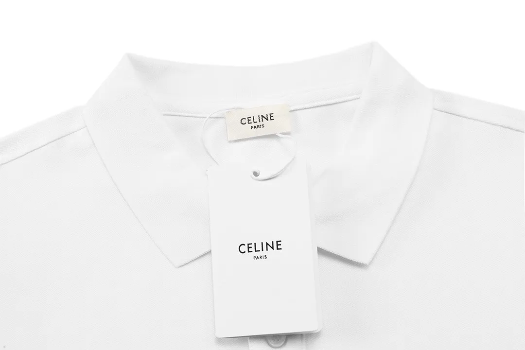 🅿️190 Celine 2025 new Arc de Triomphe logo embroidery, same style for men and women, casual polo shirt ·Customized pique cotton fabric ·Imported Tajima machine embroidery technology ·Collar tag, main mark and three labels complete Color: White Size: M-XXXL