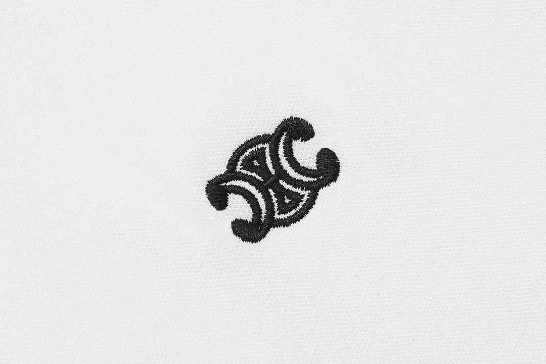 🅿️190 Celine 2025 new Arc de Triomphe logo embroidery, same style for men and women, casual polo shirt ·Customized pique cotton fabric ·Imported Tajima machine embroidery technology ·Collar tag, main mark and three labels complete Color: White Size: M-XXXL