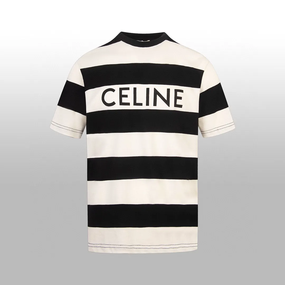🅿️250 high version [CELNE*] New short-sleeved Tshirt CE advanced minimalist series, fashionable stripes, simple and versatile style, refreshing and clean temperament, easy to control for men and women, choose this T-shirt in summer! Perfect detail processing 💯 The classic logo pattern on the upper body is super nice. Same style for men and women. Size: XSSML