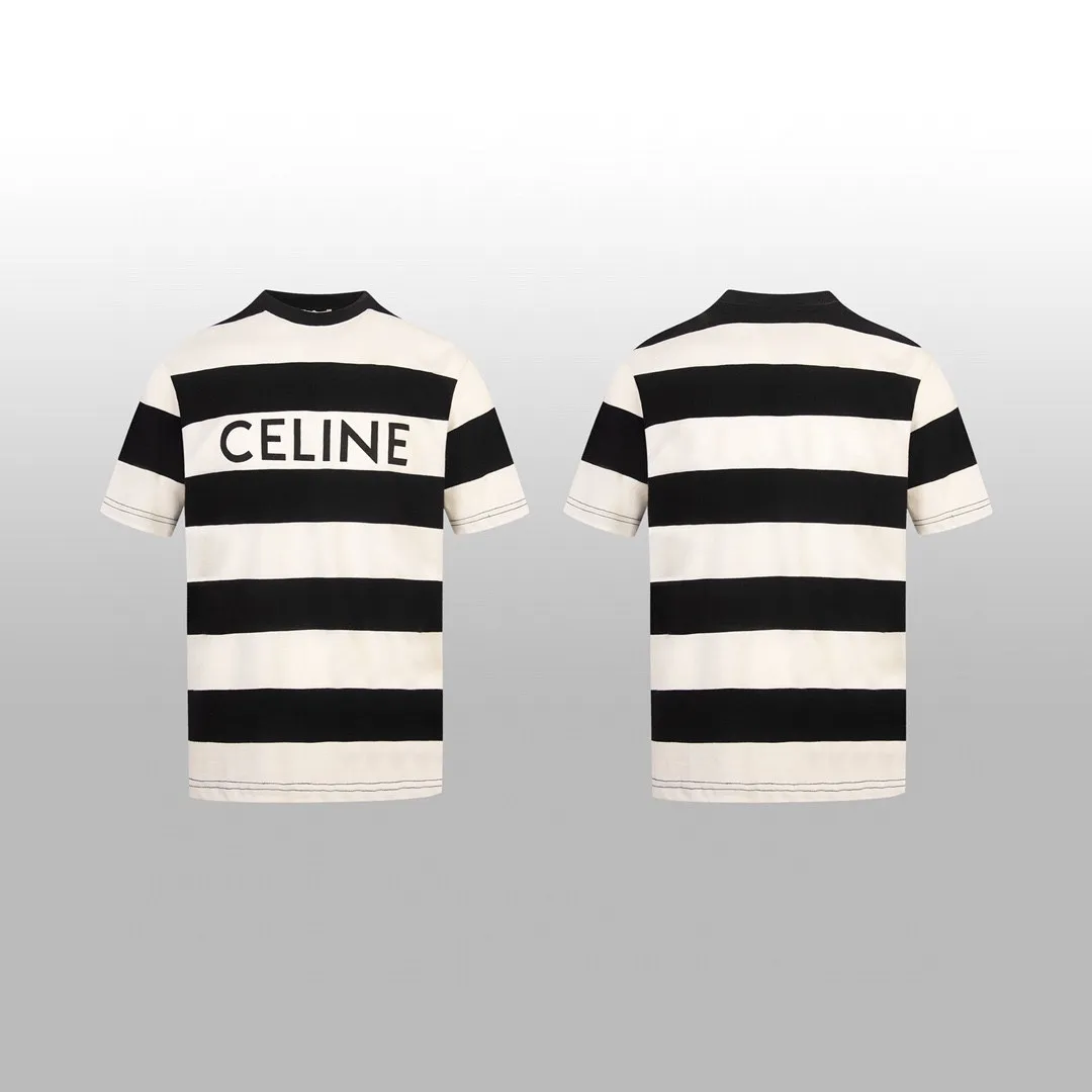 🅿️250 high version [CELNE*] New short-sleeved Tshirt CE advanced minimalist series, fashionable stripes, simple and versatile style, refreshing and clean temperament, easy to control for men and women, choose this T-shirt in summer! Perfect detail processing 💯 The classic logo pattern on the upper body is super nice. Same style for men and women. Size: XSSML