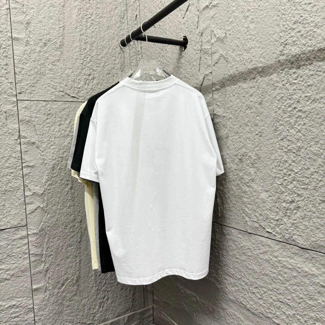 🅿️180 Celi* Celine 2025 spring and summer style Simple letter printing personalized logo Customized double yarn plain cotton fabric Short-sleeved T-shirt Unisex Size: S (90-130 catties) M (120-150 catties) L (140-165 catties) XL (160-180 catties) XXL (180-210 catties) Color: black white