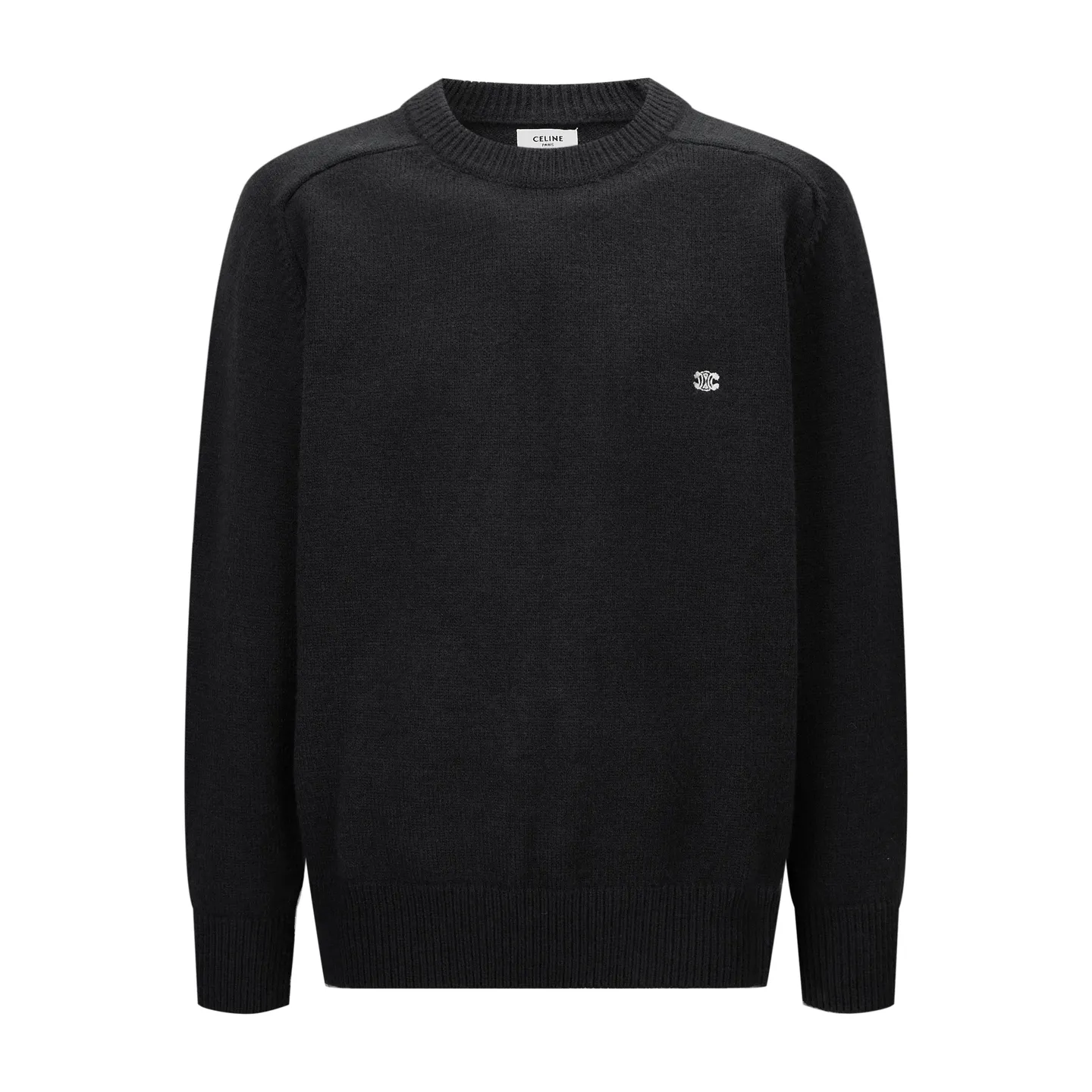 🅿️370 [Exclusive supply] Celine Arc de Triomphe embroidered logo sweater (black) The original version was purchased and developed for 9,900. The fabric is made of 35% wool, 15% cashmere, and 50% cotton yarn. This fabric is soft and has a three-dimensional shape that won't change shape after being worn for a long time. The embroidery uses 3D three-dimensional embroidery, and the chest is embellished with the Arc de Triomphe embroidered logo. This style is machine-knitted with 7 needles, and the high-density thick stitching ensures warmth. Later process: washing and color fixation - fixed version - wool impurities. Size:S-M-L-XL
