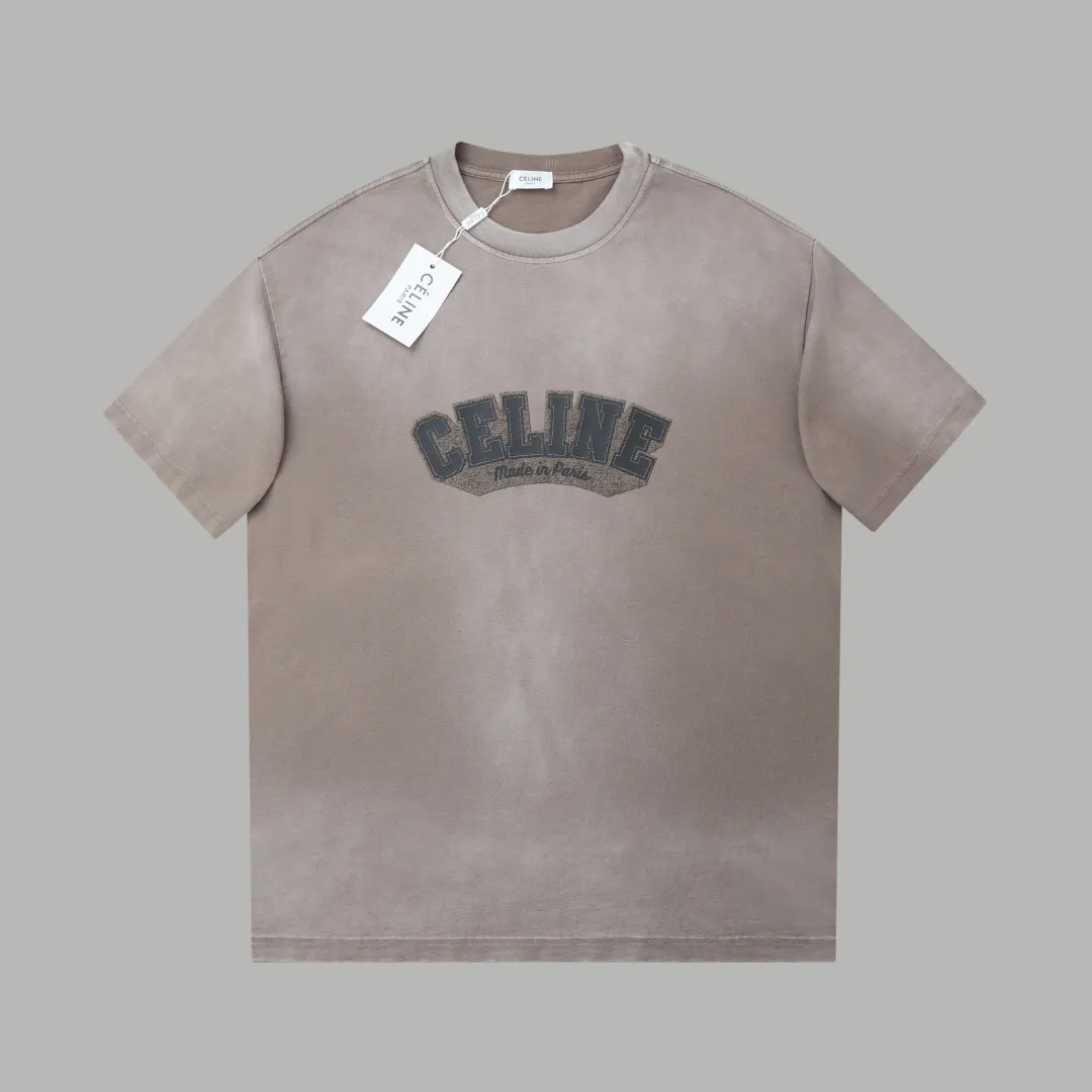 🅿️230 ✨CEL✨🆕25SS Spring and Summer New Style Distressed Printed Short Sleeves Light Luxury Essential Item for Men and Women's Daily Commuting Correct Version Welcome to Compare Detailed Features · 280g 100% pure cotton double yarn jersey fabric · Custom dyed in the same cylinder, special thickened 32 count double-ply 1X1 thread · Wow glue patch . Ready-made garment dyeing Then do the faded fried snowflake process, then wash with water to make it look old. General washing improves the effect · Double-needle stitching across seams · Original main mark, washed tag, branded moisture-proof paper packaging Color: black/green//blue/coffee/ Size: S/M/L/XL