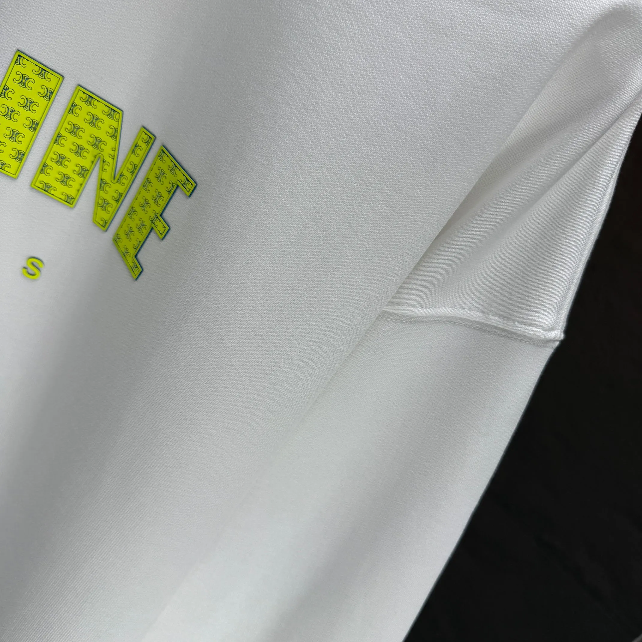 🅿️250 CELIN* 2025 autumn and winter new round neck sweatshirt 400g terry cotton letter logo three-dimensional silicone Color: Black White Purple Gray Size: S M L XL XXL