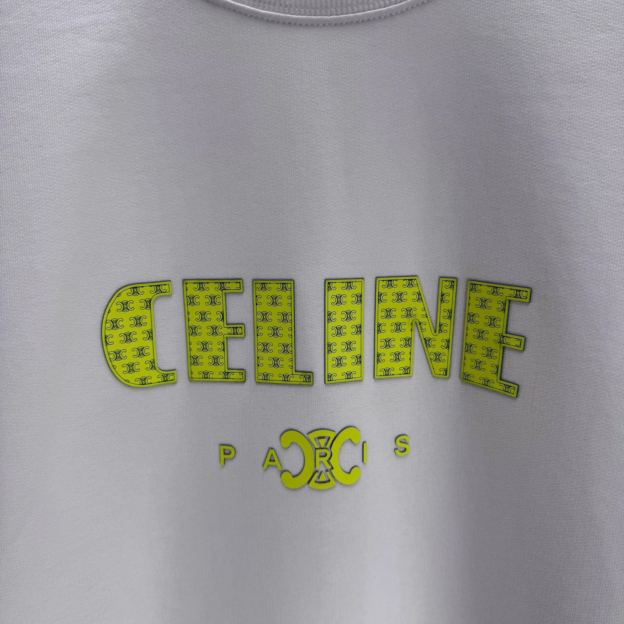 🅿️250 CELIN* 2025 autumn and winter new round neck sweatshirt 400g terry cotton letter logo three-dimensional silicone Color: Black White Purple Gray Size: S M L XL XXL