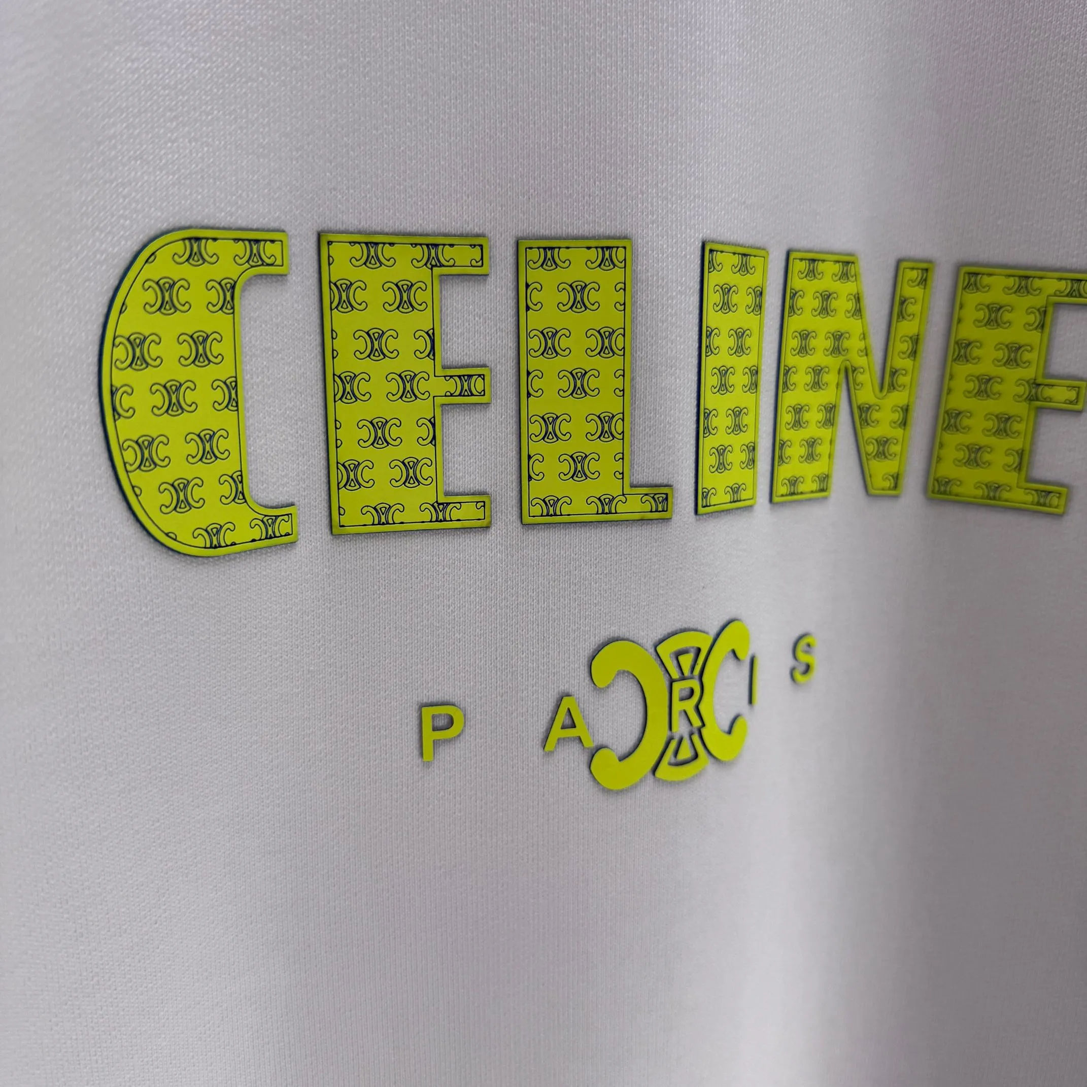 🅿️250 CELIN* 2025 autumn and winter new round neck sweatshirt 400g terry cotton letter logo three-dimensional silicone Color: Black White Purple Gray Size: S M L XL XXL
