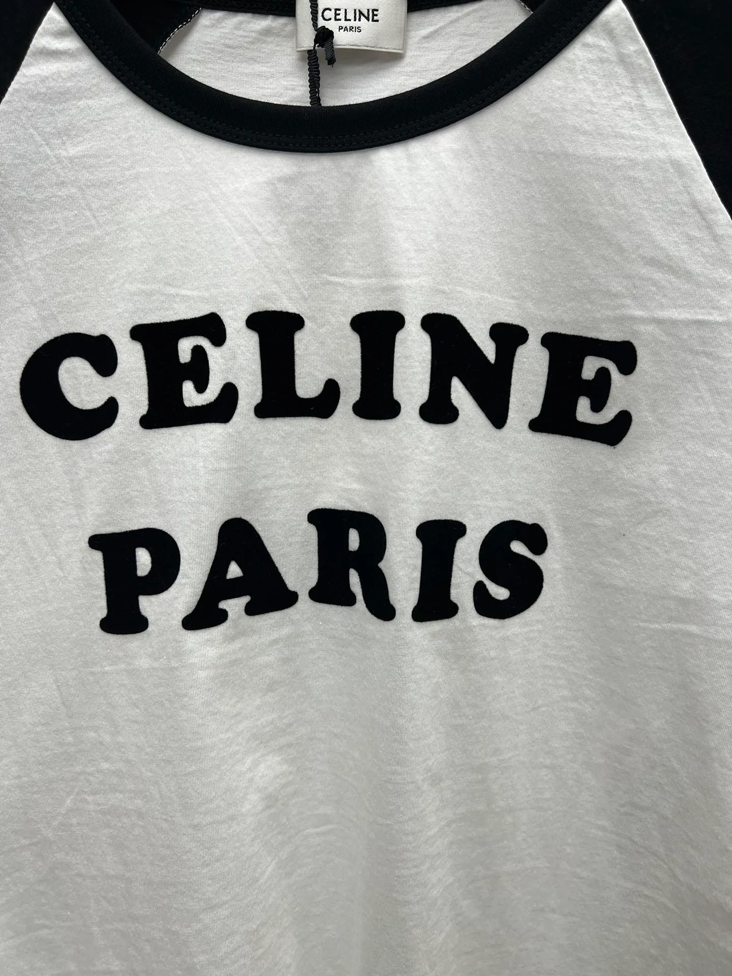🅿️290 Celine 25ss new letter round neck raglan long sleeve T-shirt women's white high version code number: S.M.L.