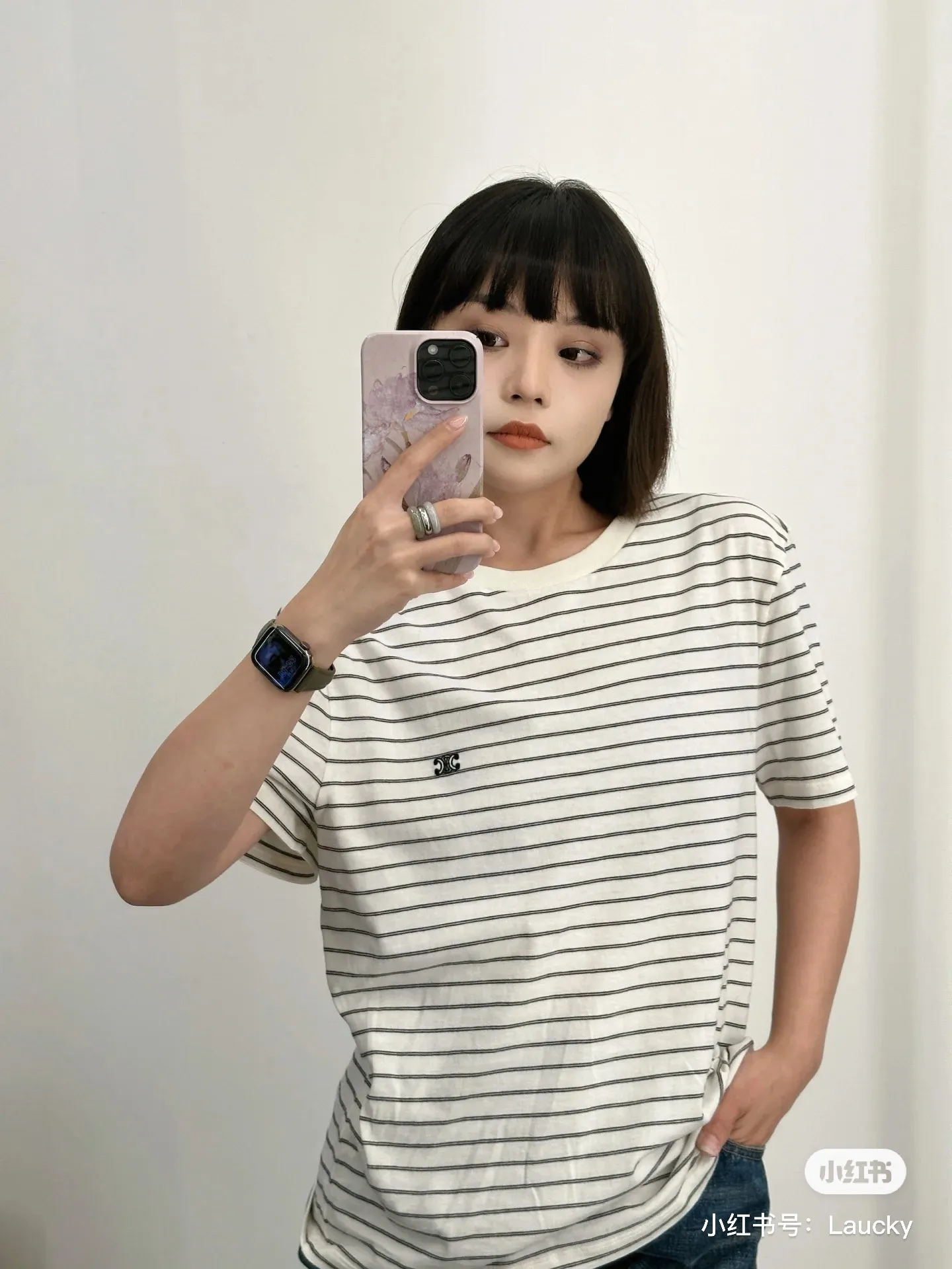 🅿️150 ADERUEUOL 🆕 M194#Celine Celine•25ss early spring new high quality classic striped embroidered short-sleeved T-shirt ✅✅✅ Ready in stock Focus on quality Feel free to compare Size: S M L Color: Black and white stripes