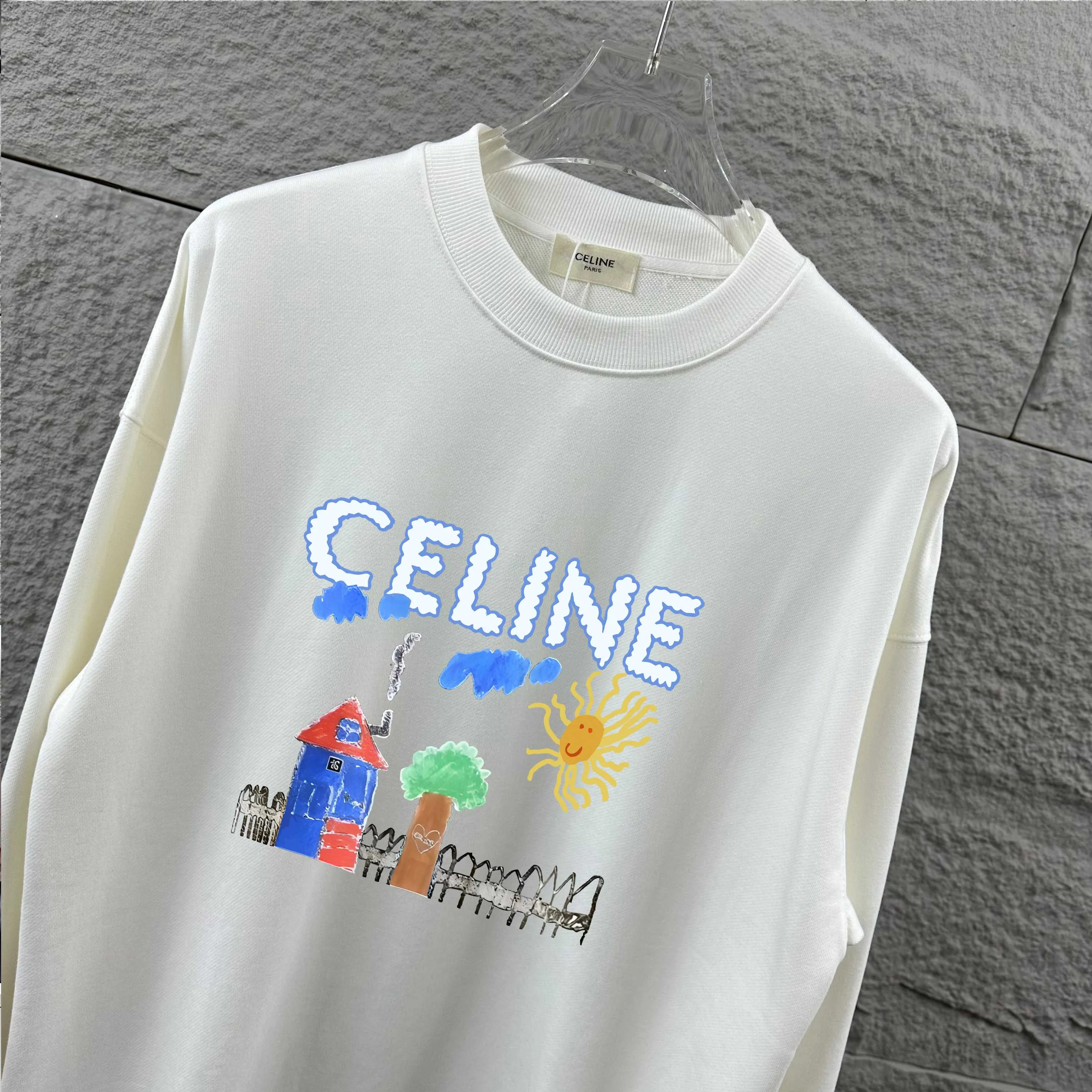 🅿️240 Celi*ne Celi*ne 2025 early autumn and winter new style, full of vitality, printed personalized logo, customized terry fabric, long-sleeved round neck sweatshirt, same style for men and women. Size: S (90-130 catties) M (120-150 catties) L (140-165 catties) XL (160-180 catties) XXL (180-210 pounds) Color: black white