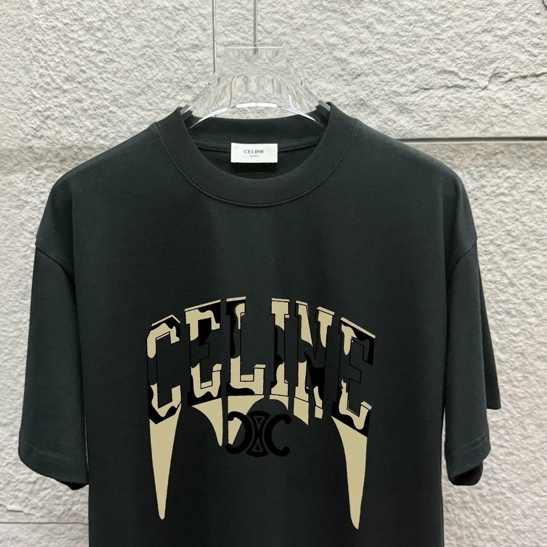 🅿️180 Celi* Celi Celin 2025 spring and summer style Simple letter printing personalized logo Customized double yarn plain cotton fabric Short-sleeved T-shirt Unisex Size: S (90-130 catties) M (120-150 catties) L (140-165 catties) XL (160-180 catties) XXL (180-210 catties) Color: black white