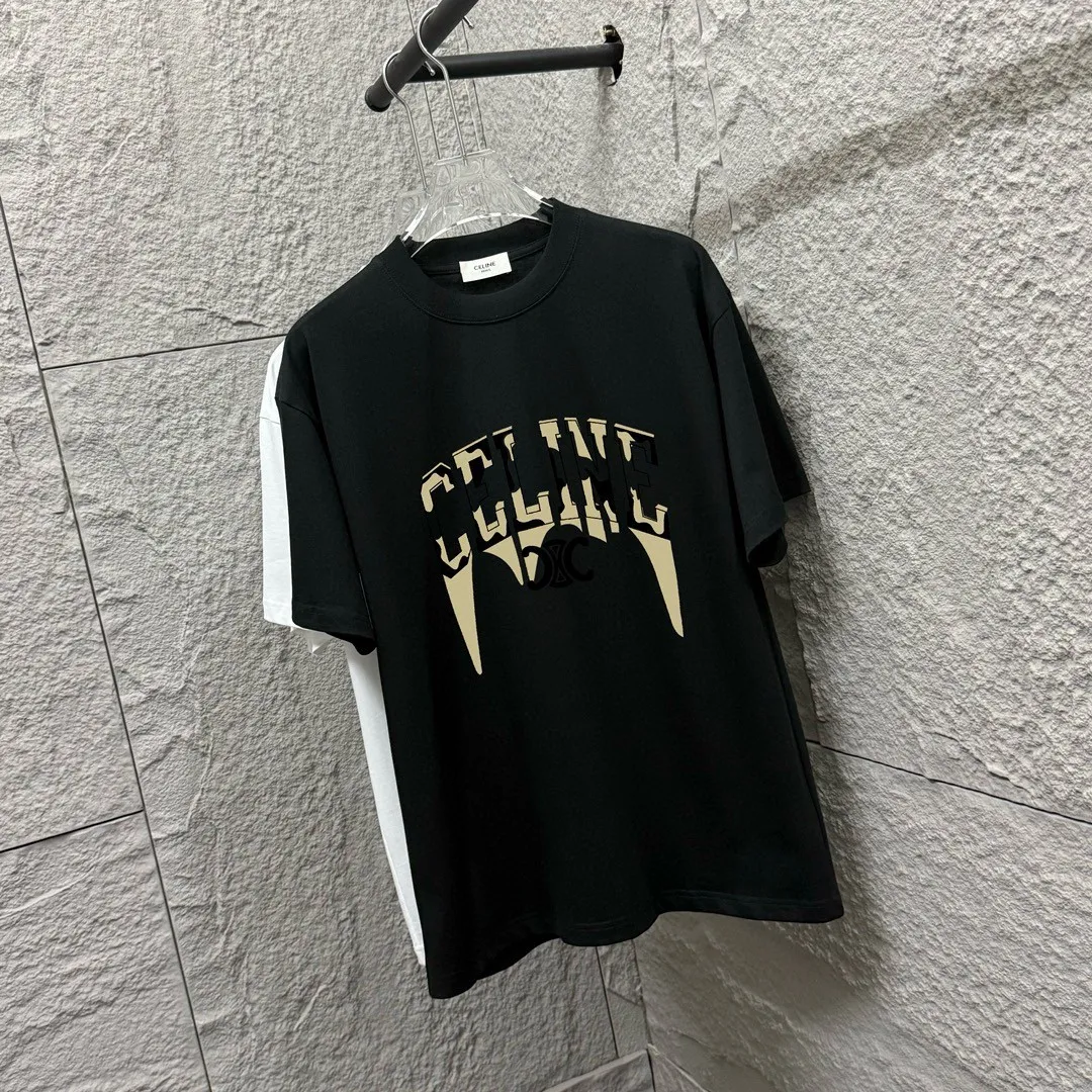 🅿️180 Celi* Celi Celin 2025 spring and summer style Simple letter printing personalized logo Customized double yarn plain cotton fabric Short-sleeved T-shirt Unisex Size: S (90-130 catties) M (120-150 catties) L (140-165 catties) XL (160-180 catties) XXL (180-210 catties) Color: black white