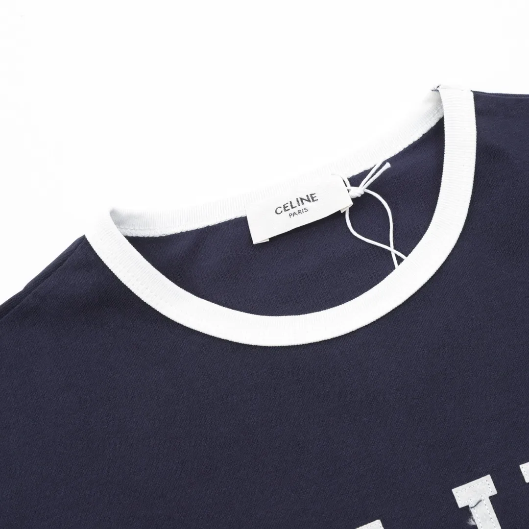 🅿️250 Celine Celine round neck short-sleeved T-shirt with patch embroidered letters. Complete with three labels. Made of high-end Salona fabric, with patch embroidery on the front. It feels very comfortable. OS drop shoulder style, fashionable and individual, super versatile! The threaded neckline is not loose, the color is fixed at high temperature, and the through-shoulder strapping process is used. Unisex Size: XS-L