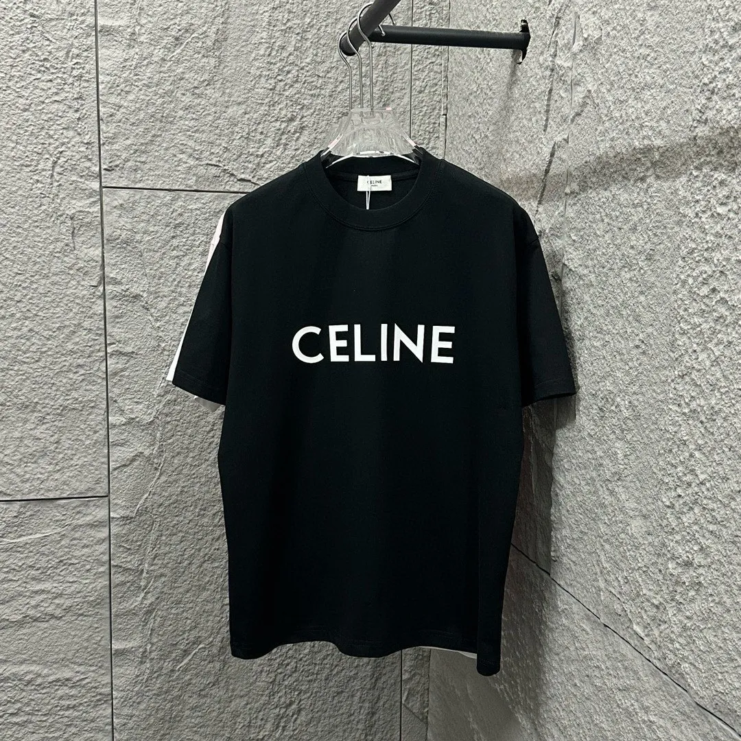 🅿️180 Celine* Celine 2025 Spring and Summer Style Simple letter three-dimensional silicone personalized logo Customized double yarn plain cotton fabric Short-sleeved T-shirt Unisex Size: S (90-130 catties) M (120-150 catties) L (140-165 catties) XL (160-180 catties) XXL (180-210 catties) Color: black white light pink