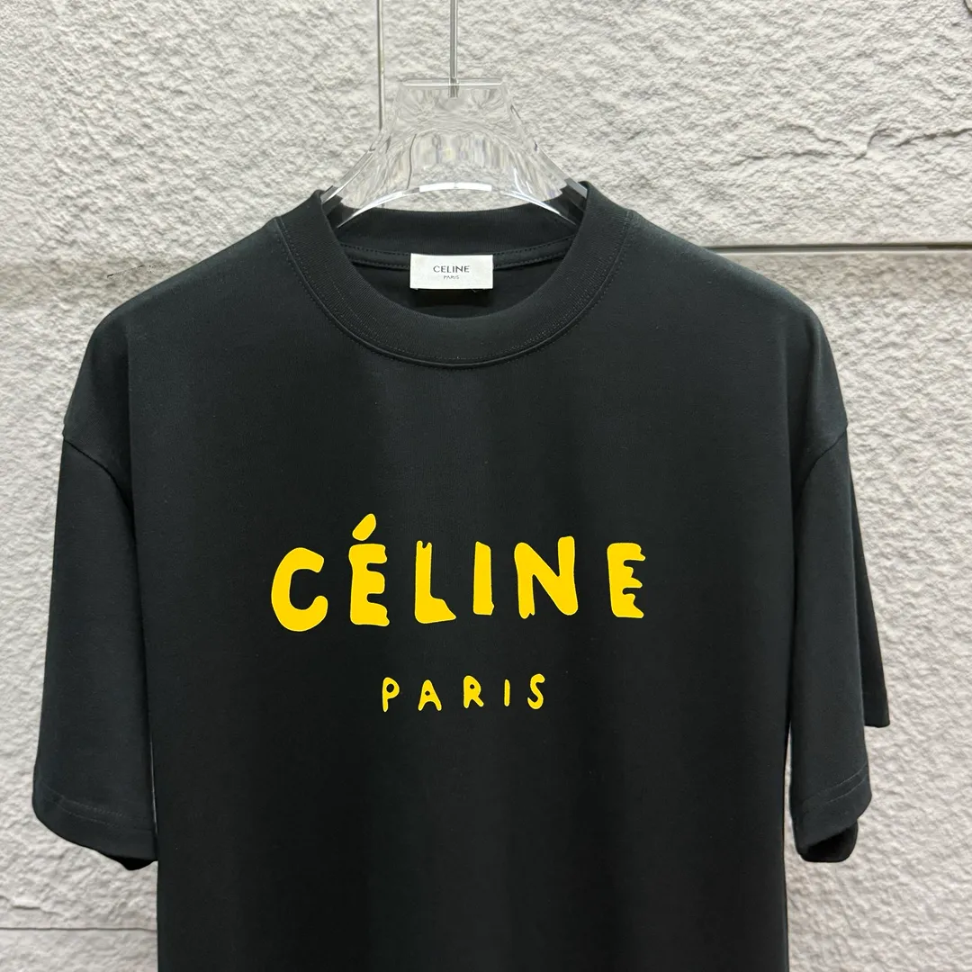 🅿️180 Celi*ne 2025 spring and summer style, simple colorful letters, flocking process, personalized logo, customized double yarn plain cotton fabric, short-sleeved T-shirt, same style for men and women. Size: S (90-130 catties) M (120-150 catties) L (140-165 catties) XL (160-180 catties) XXL (180-210 pounds) Color: black white