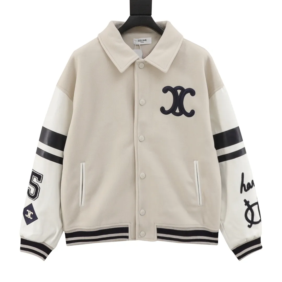 🅿️760 CELINE/Celine patchwork embroidered baseball jacket jacket Warm reminder: It is recommended to hand wash or dry clean! ! This year is particularly popular. Baseball uniform jackets are available at all levels on the market (you must compare the details). The most powerful quality control. Baseball uniforms have been produced and researched for 7 years. The details are exquisite. With it, you will be the most handsome boy in the world. The fully painted four-button buckle (button with LOGO), the fabric is customized for more than a month. It is not ready-made in the market. It is made of wool blend, custom-woven and dyed. It has high color fastness. It is recommended to hand wash or dry clean for the first time. "Custom-woven knitted rib at the hem", the lining is made of silky and delicate cupro fiber material, which can be worn directly next to the body. It is extremely comfortable, a heavyweight item, purchase version! Size：XS-L