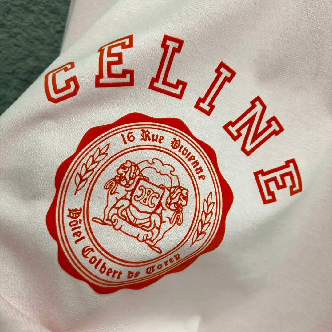 🅿️190 Celi* Celine 2025 spring and summer style Simple letter flocking process personalized logo Customized double yarn plain cotton fabric Short-sleeved T-shirt Unisex Size: S (90-130 catties) M (120-150 catties) L (140-165 catties) XL (160-180 catties) XXL (180-210 catties) Color: black white light pink
