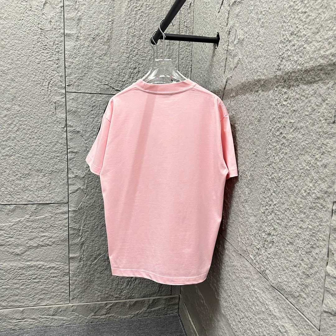 🅿️190 Celi* Celine 2025 spring and summer style Simple letter flocking process personalized logo Customized double yarn plain cotton fabric Short-sleeved T-shirt Unisex Size: S (90-130 catties) M (120-150 catties) L (140-165 catties) XL (160-180 catties) XXL (180-210 catties) Color: black white light pink